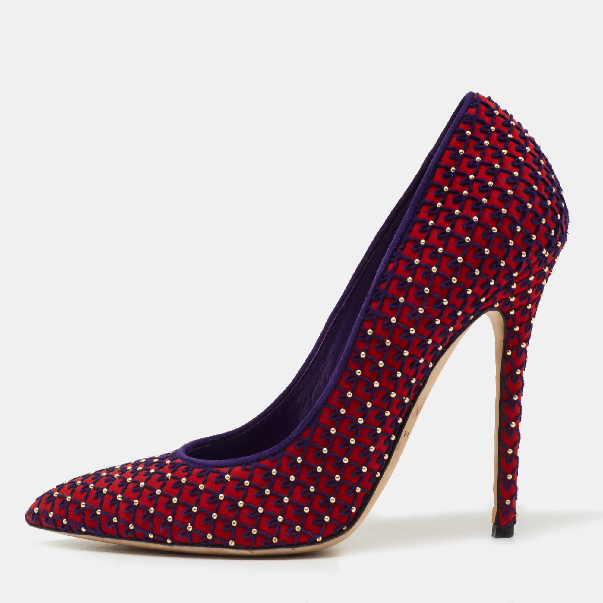 Brian atwood red/blue suede embroidered and studded pumps size 39