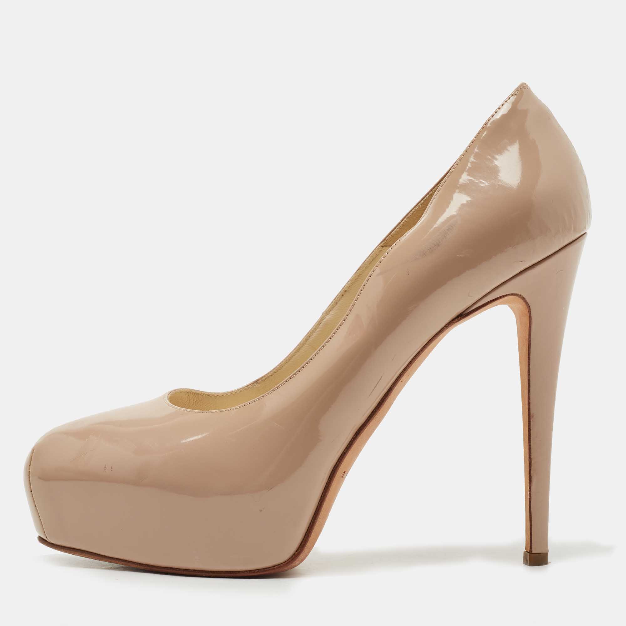 Brian Atwood Beige Patent Leather Platform Pumps Size 39.5