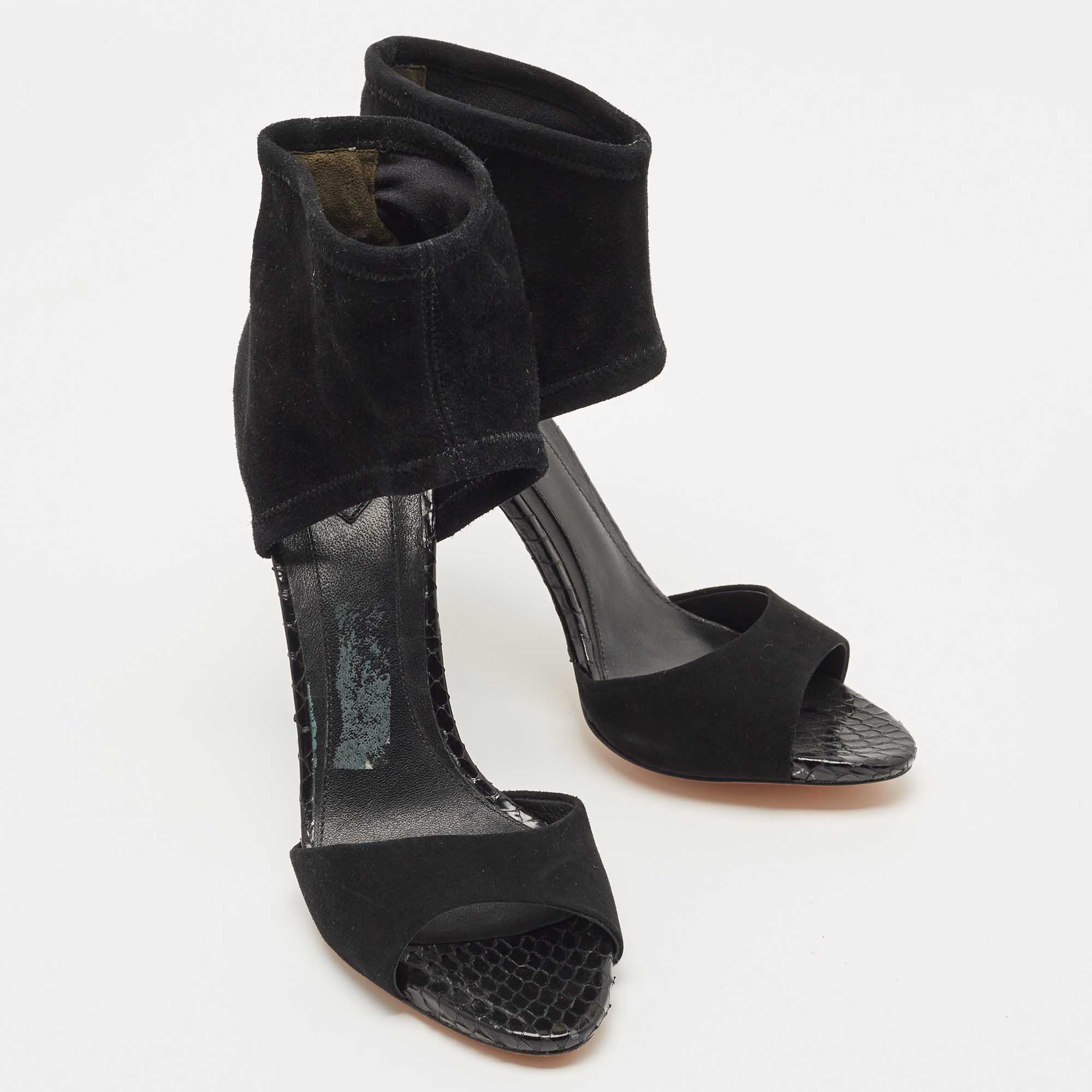 Brian Atwood Black Suede Correns Ankle Cuff Sandals Size 39.5