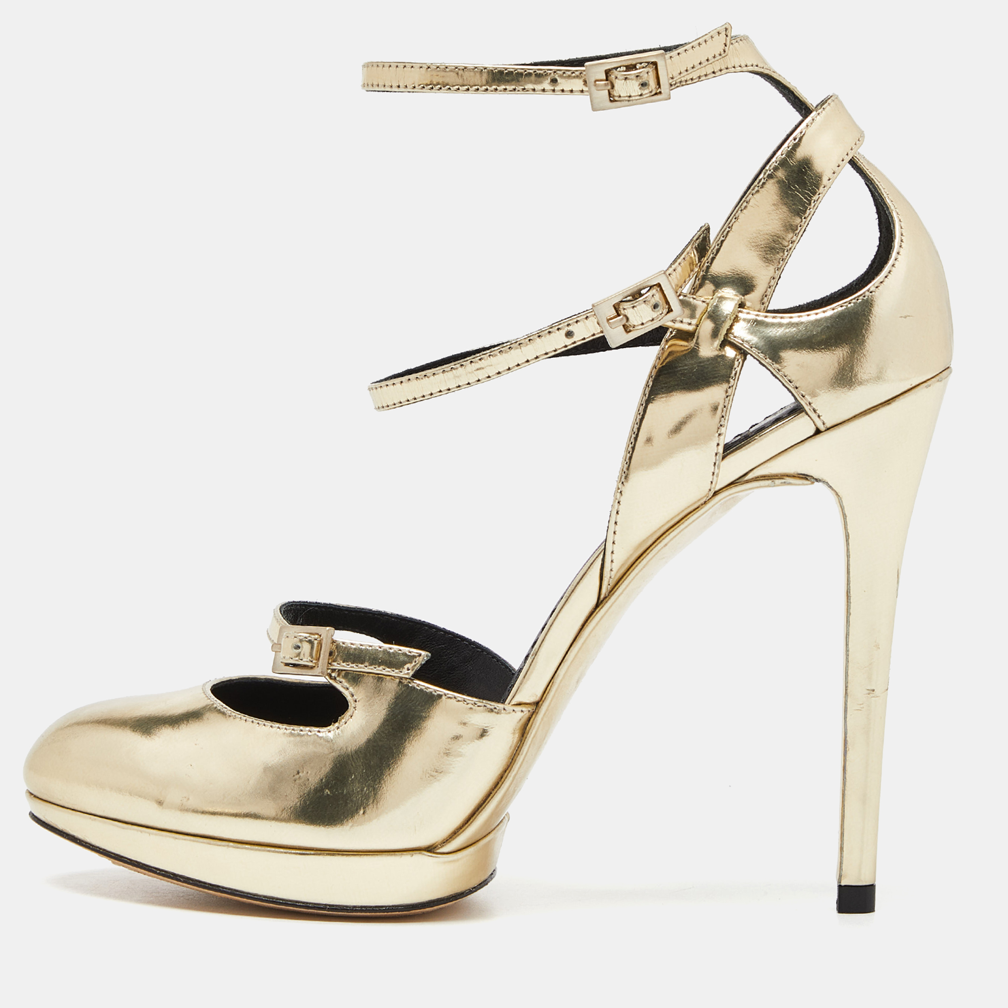 Brian Atwood Gold Laminated Leather Slingback Pumps Size 37