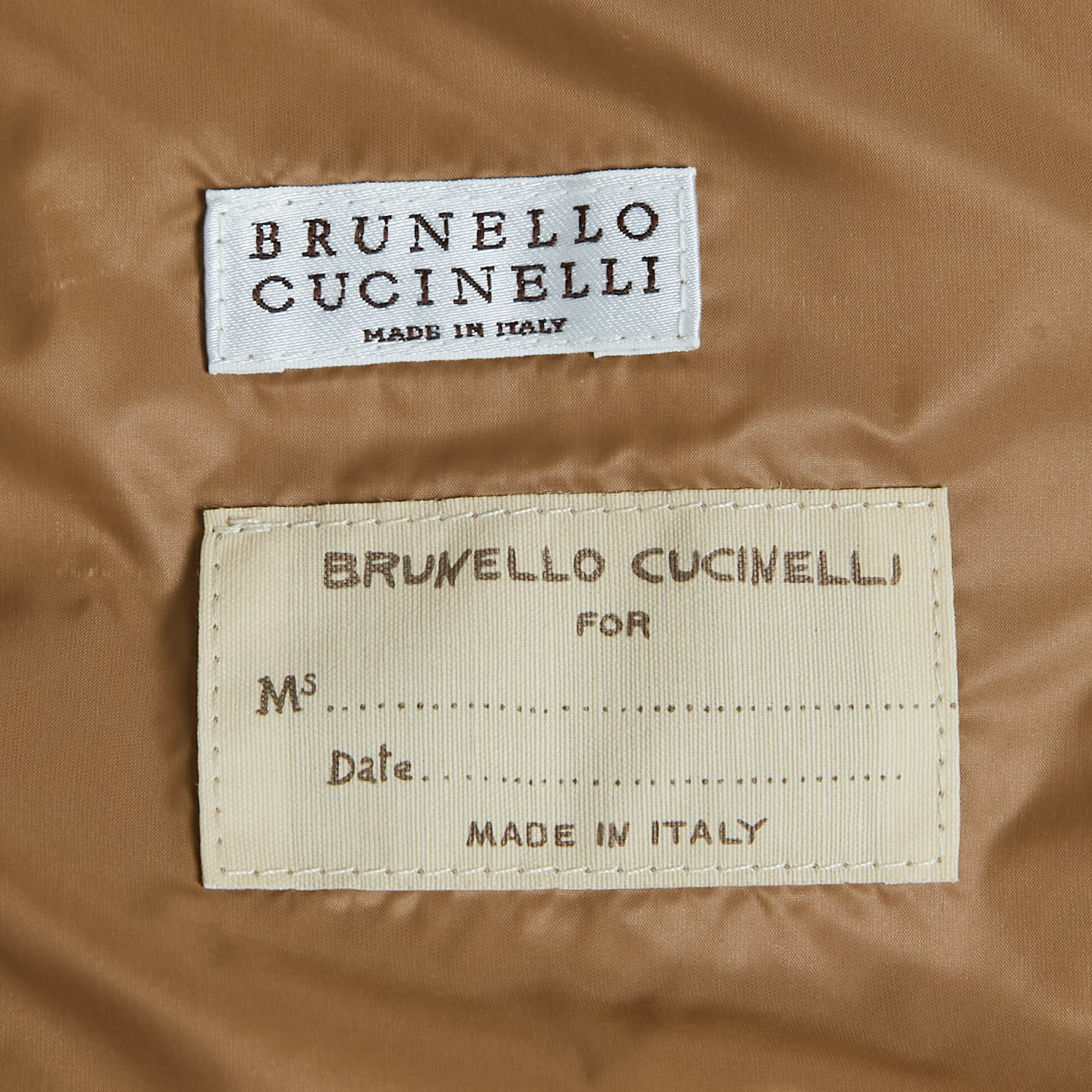 Brunello Cucinelli Beige Silk Monili Detail Down Jacket M