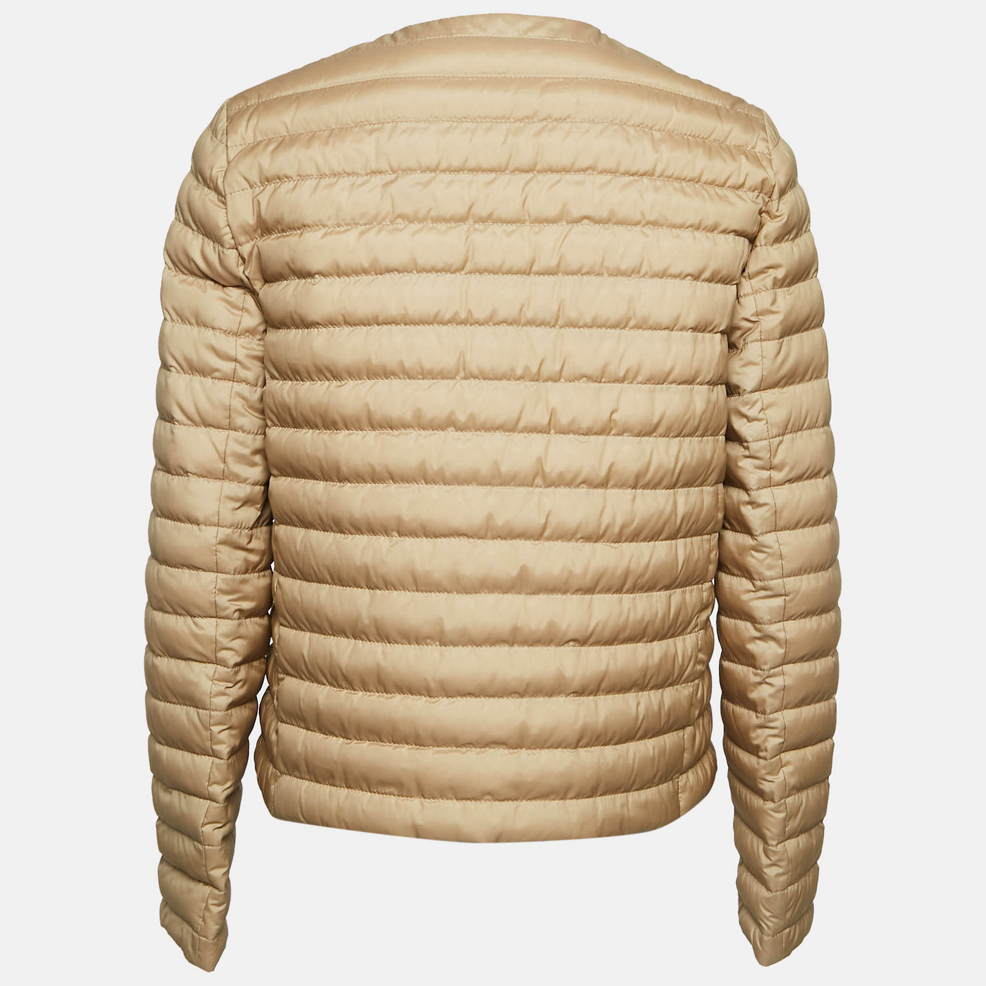 Brunello Cucinelli Beige Silk Monili Detail Down Jacket M