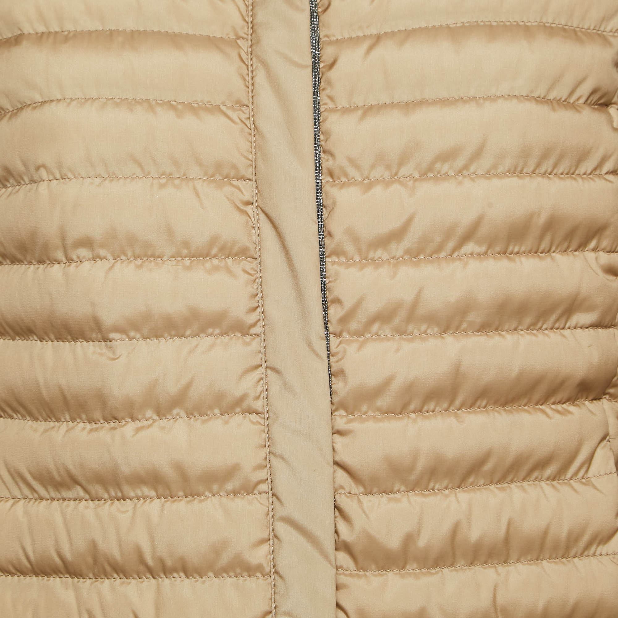 Brunello Cucinelli Beige Silk Monili Detail Down Jacket M