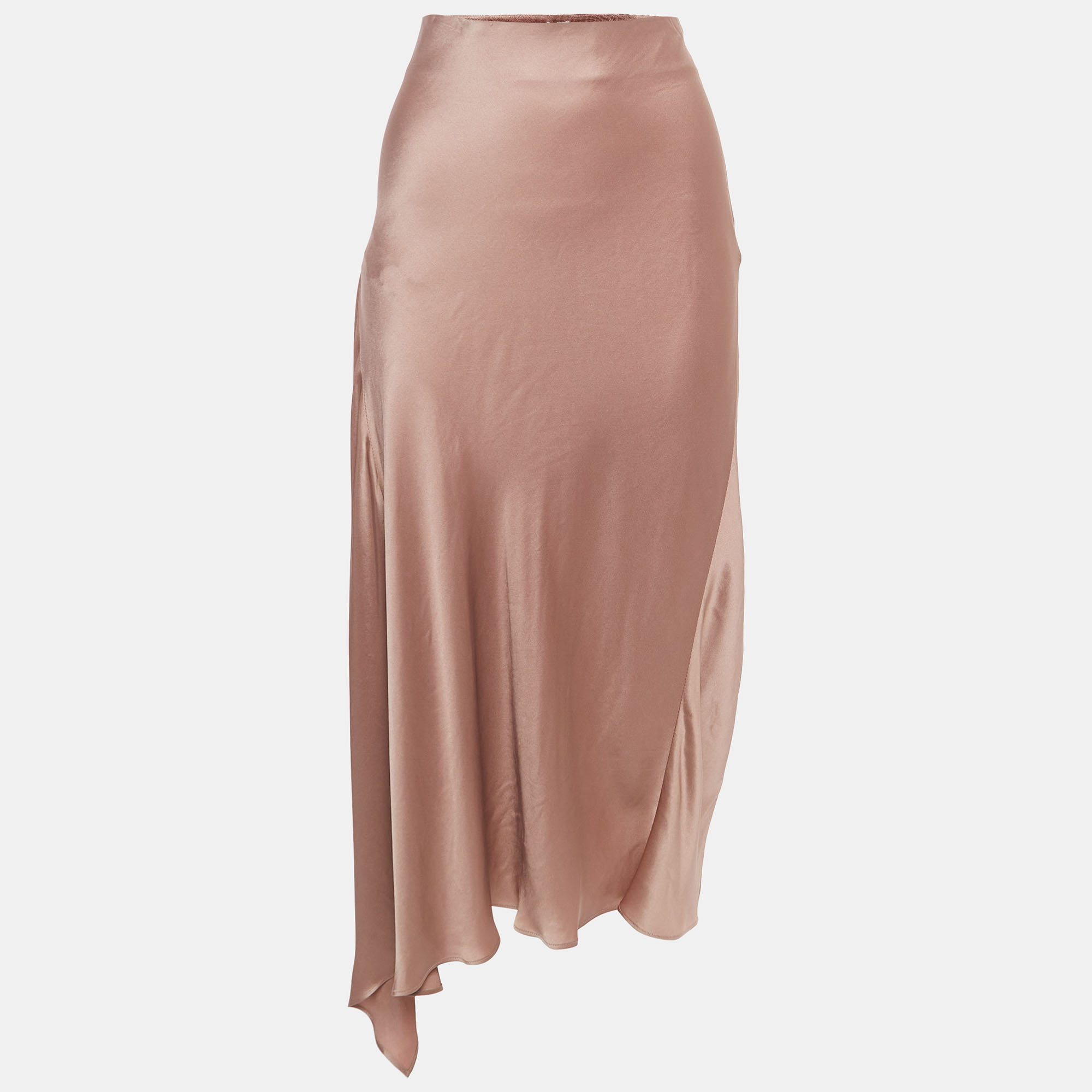 Brunello Cucinelli Pink Satin Asymmetric Midi Skirt L