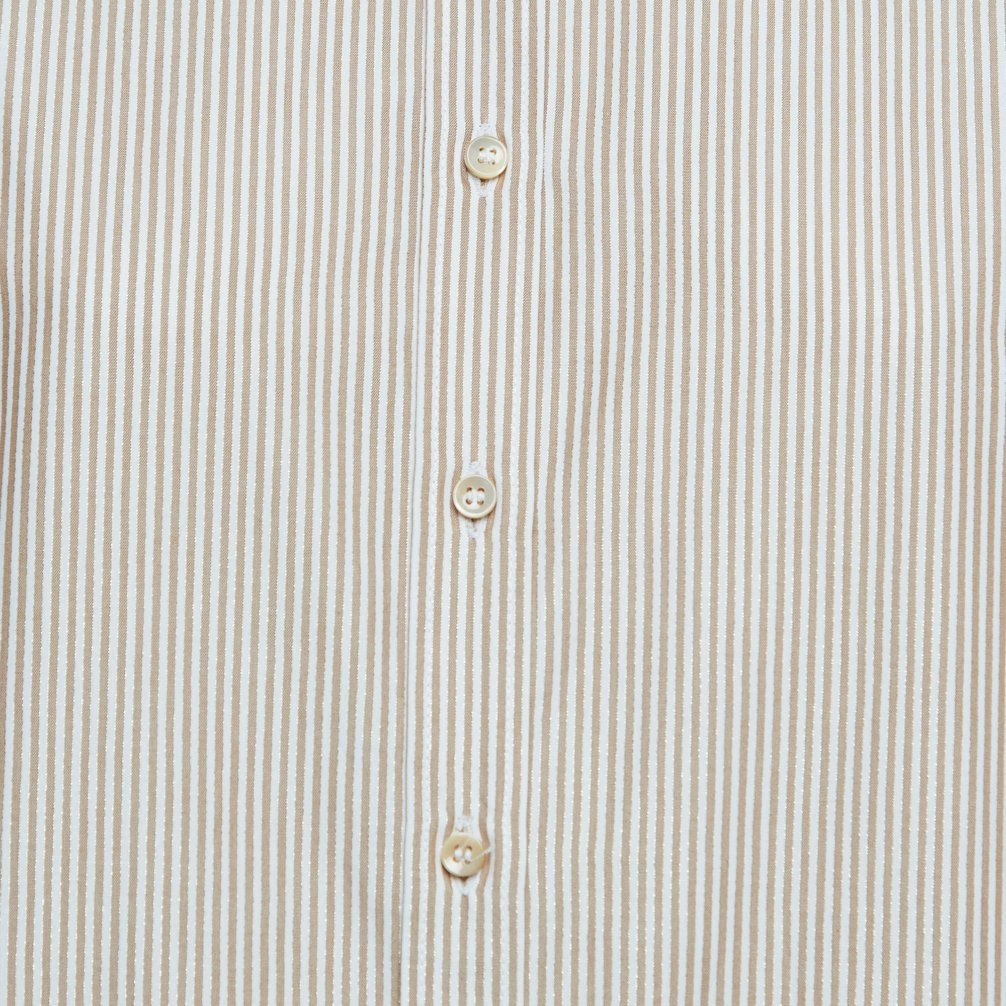 Brunello Cucinelli White/Brown Striped Cotton Shirt L