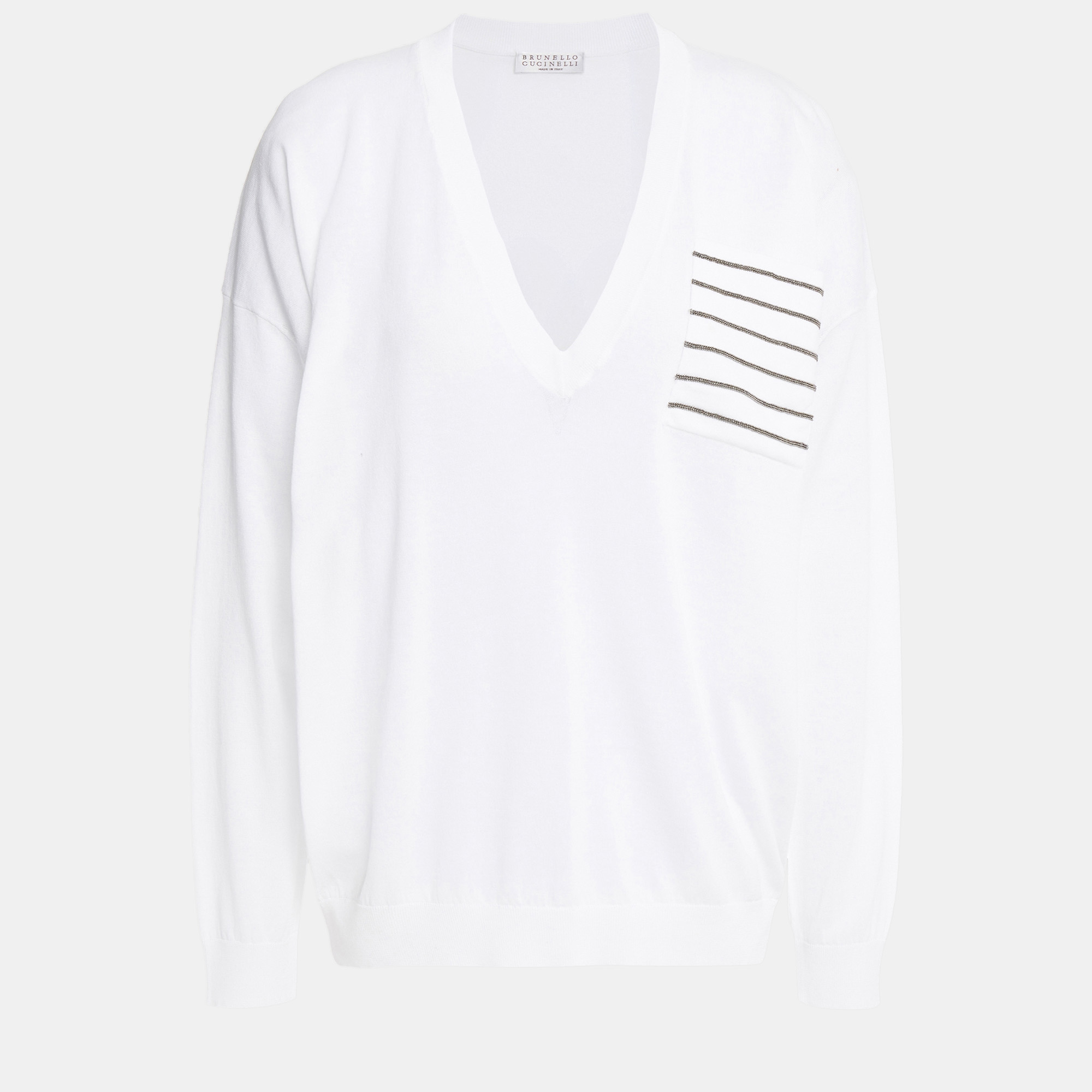 

Brunello Cucinelli Cotton V-Neck Sweaters, White