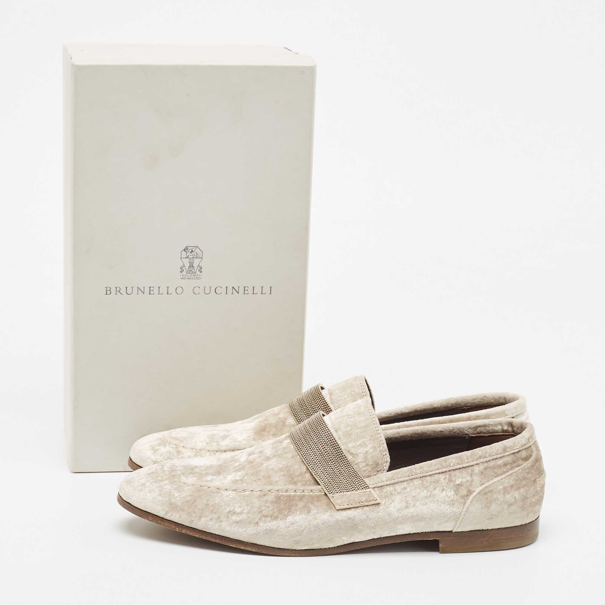Brunello Cucinelli Metallic Beige Velvet Slip On Loafers Size 40