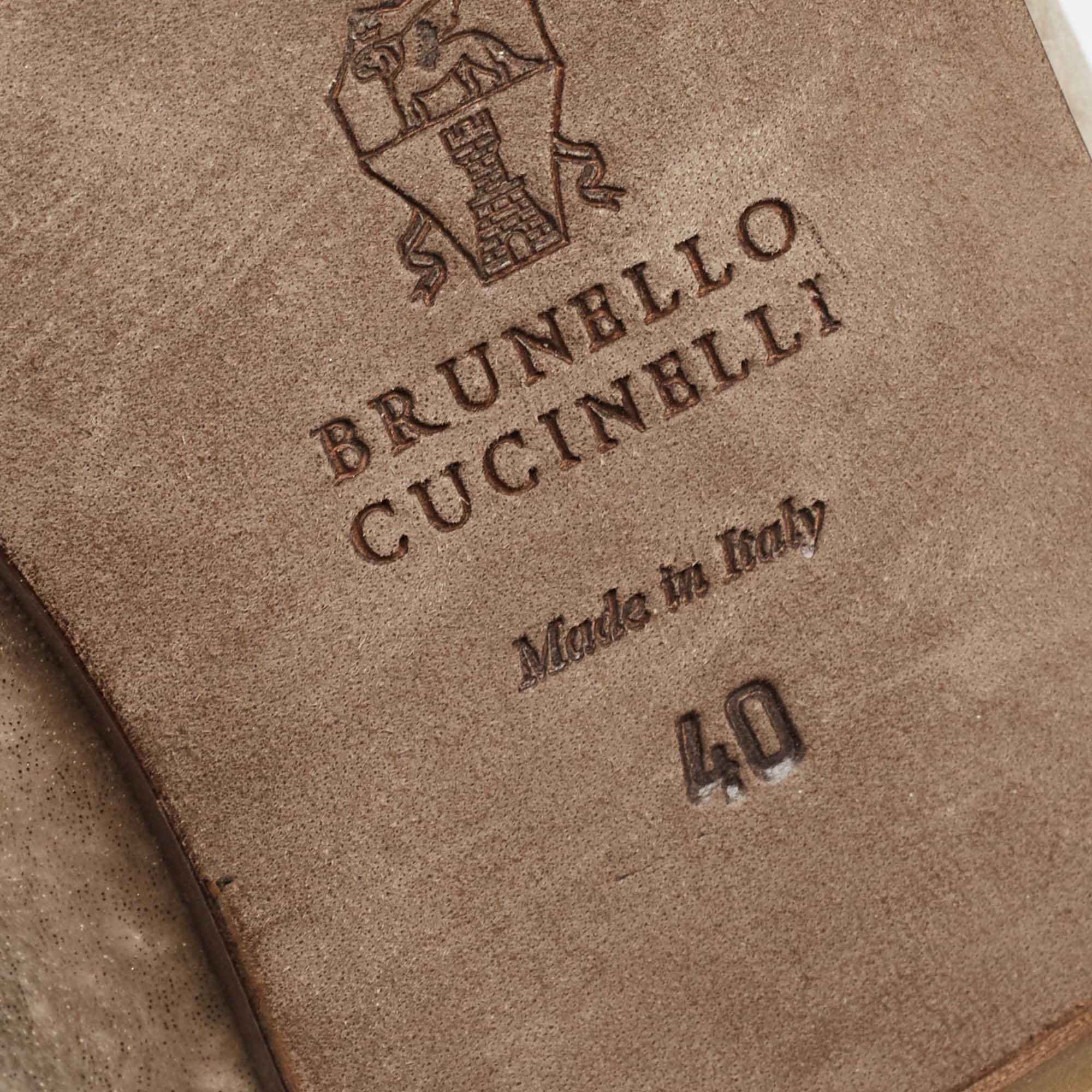 Brunello Cucinelli Metallic Beige Velvet Slip On Loafers Size 40