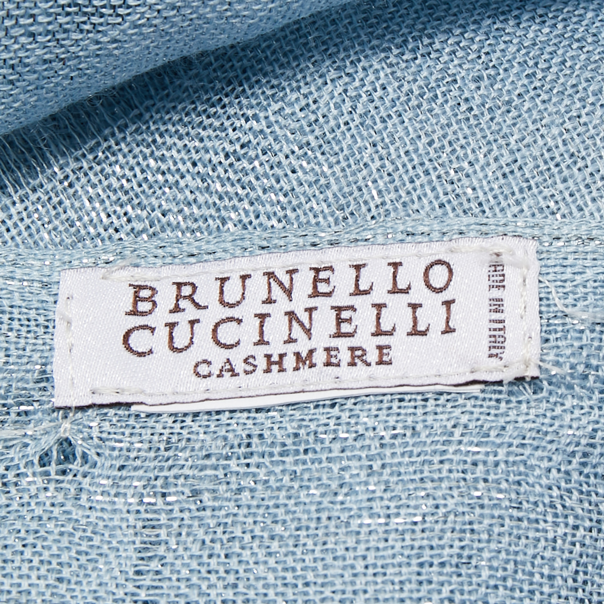 Brunello Cucinelli Blue Lurex Detail Cashmere Blend Scarf