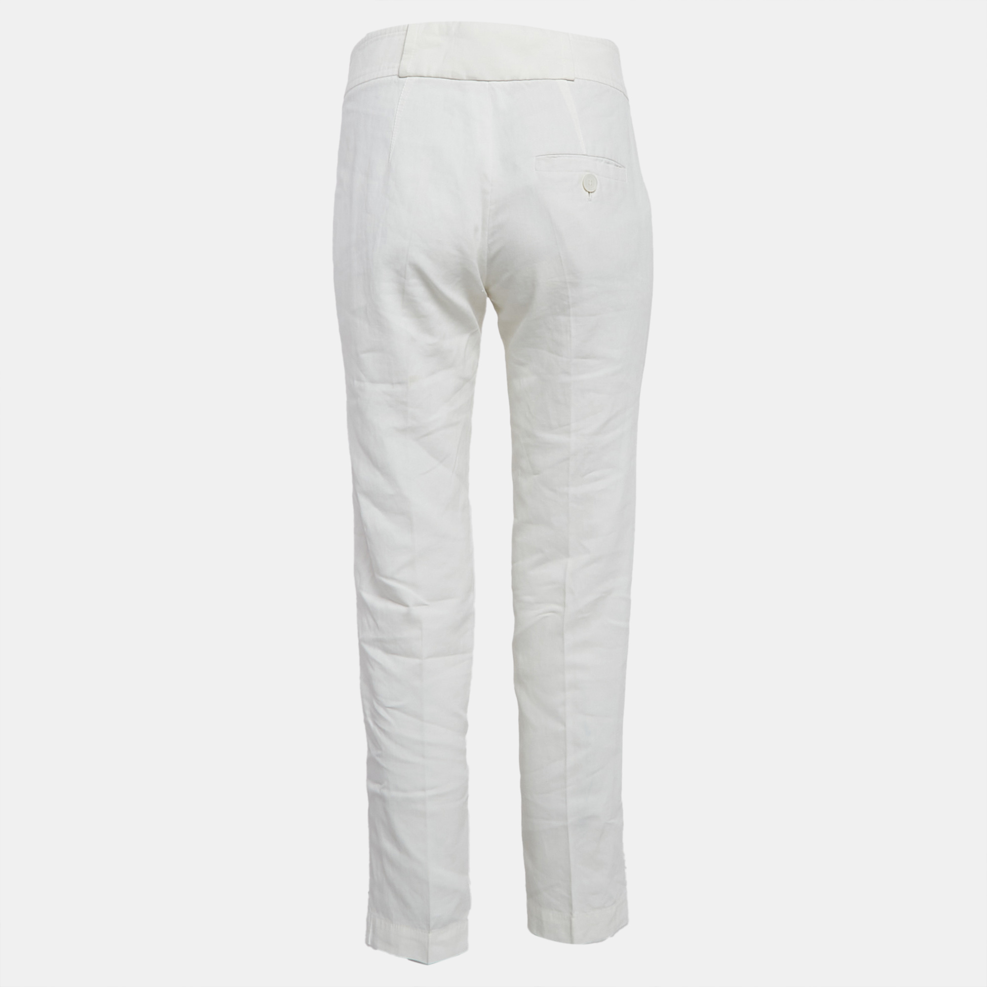 Brunello Cucinelli White Linen Blend Tapered Trousers S