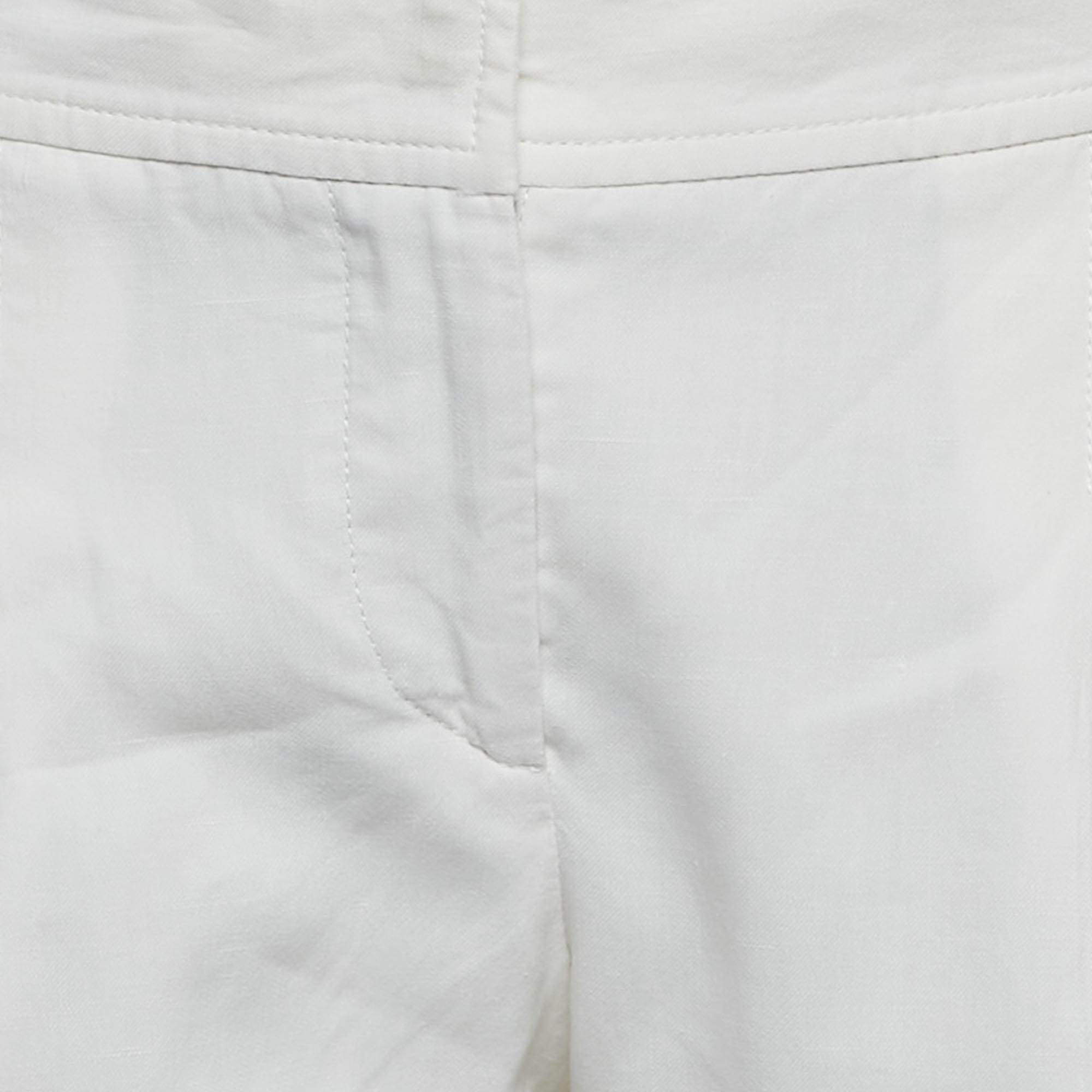 Brunello Cucinelli White Linen Blend Tapered Trousers S