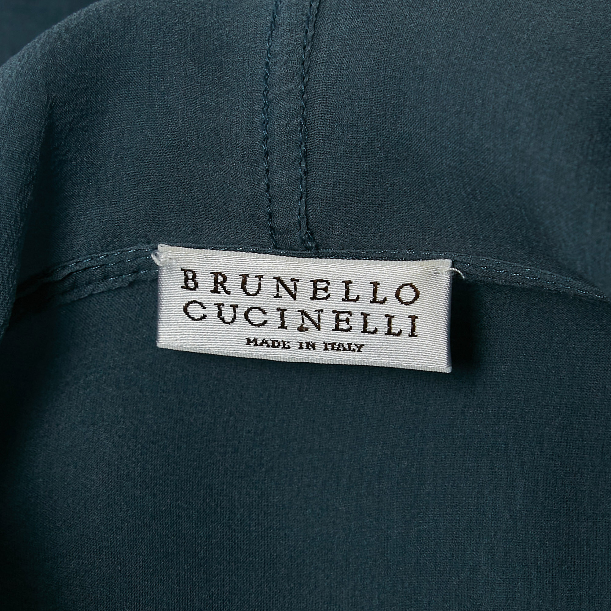 Brunello Cucinelli Blue Silk Contrast Trim Hooded Jacket L