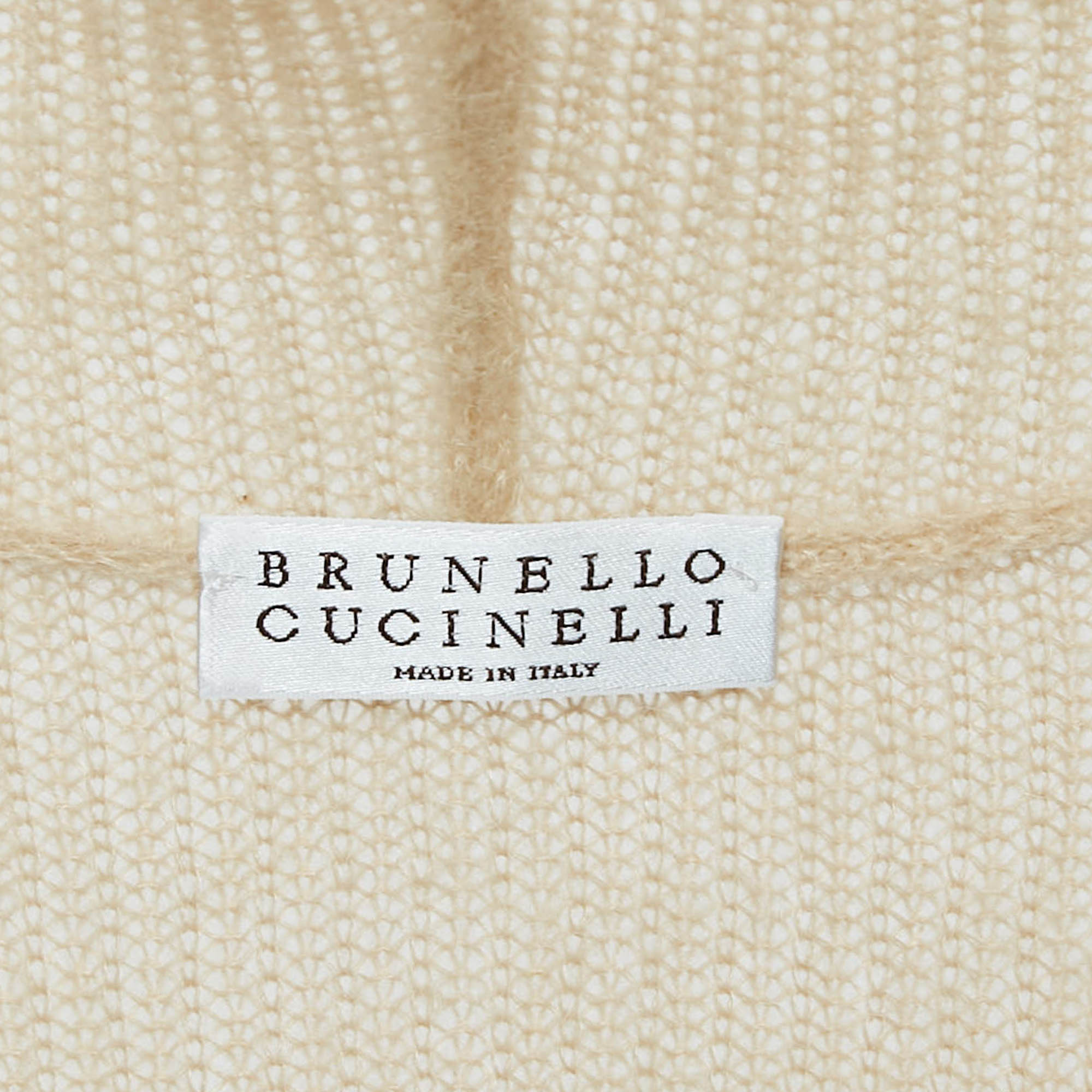 Brunello Cucinelli Beige Rib Knit Hooded Sweater L