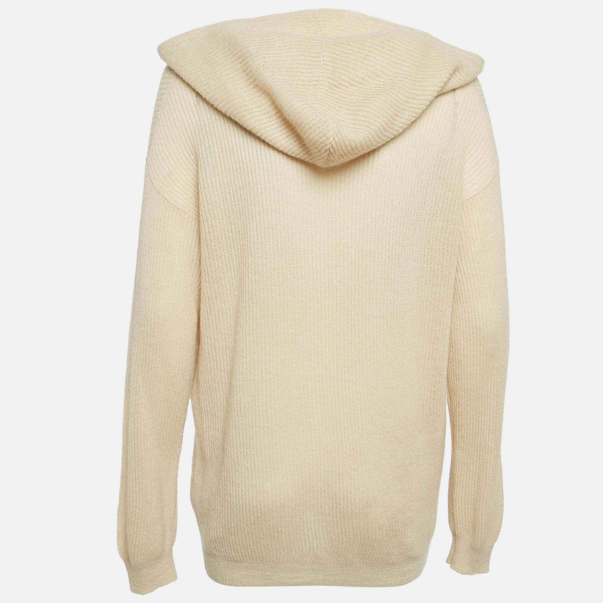 Brunello Cucinelli Beige Rib Knit Hooded Sweater L