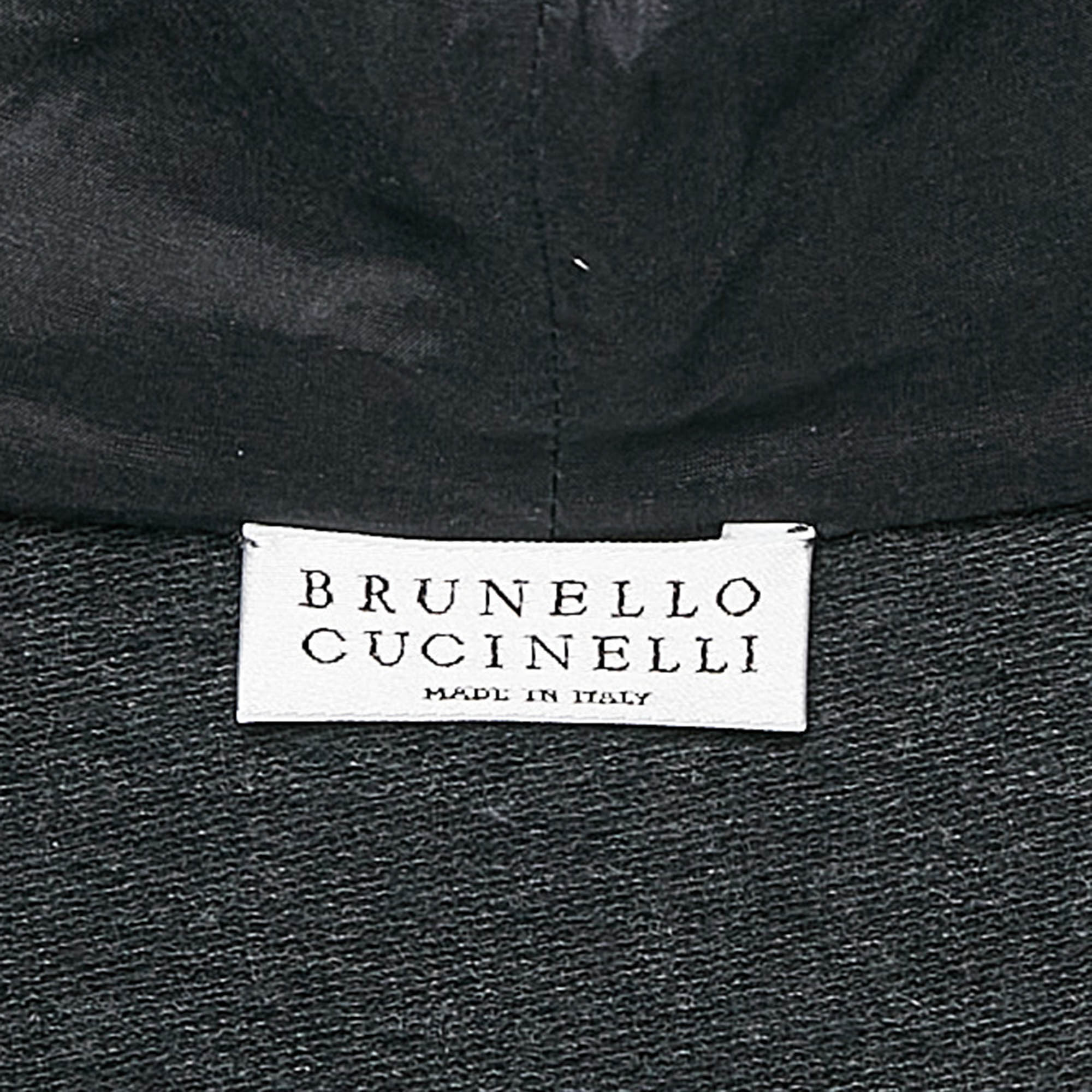 Brunello Cucinelli Dark Grey Cotton Knit Monili Beaded Zip-Up Hoodie M