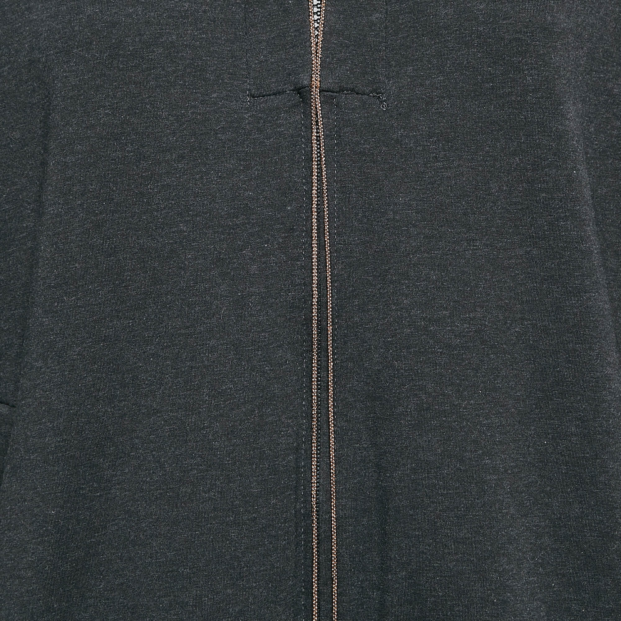 Brunello Cucinelli Dark Grey Cotton Knit Monili Beaded Zip-Up Hoodie M