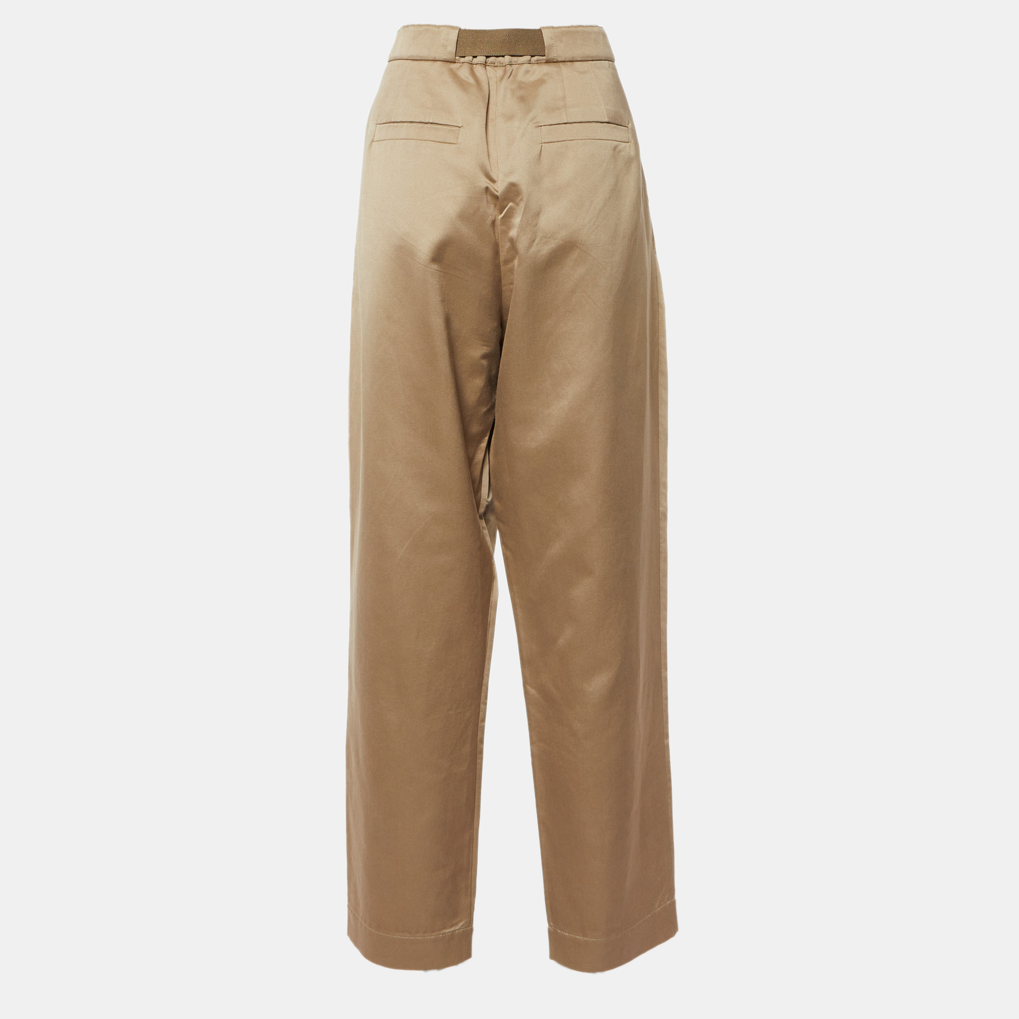 Brunello Cucinelli Beige Cotton Blend Belted Trousers M