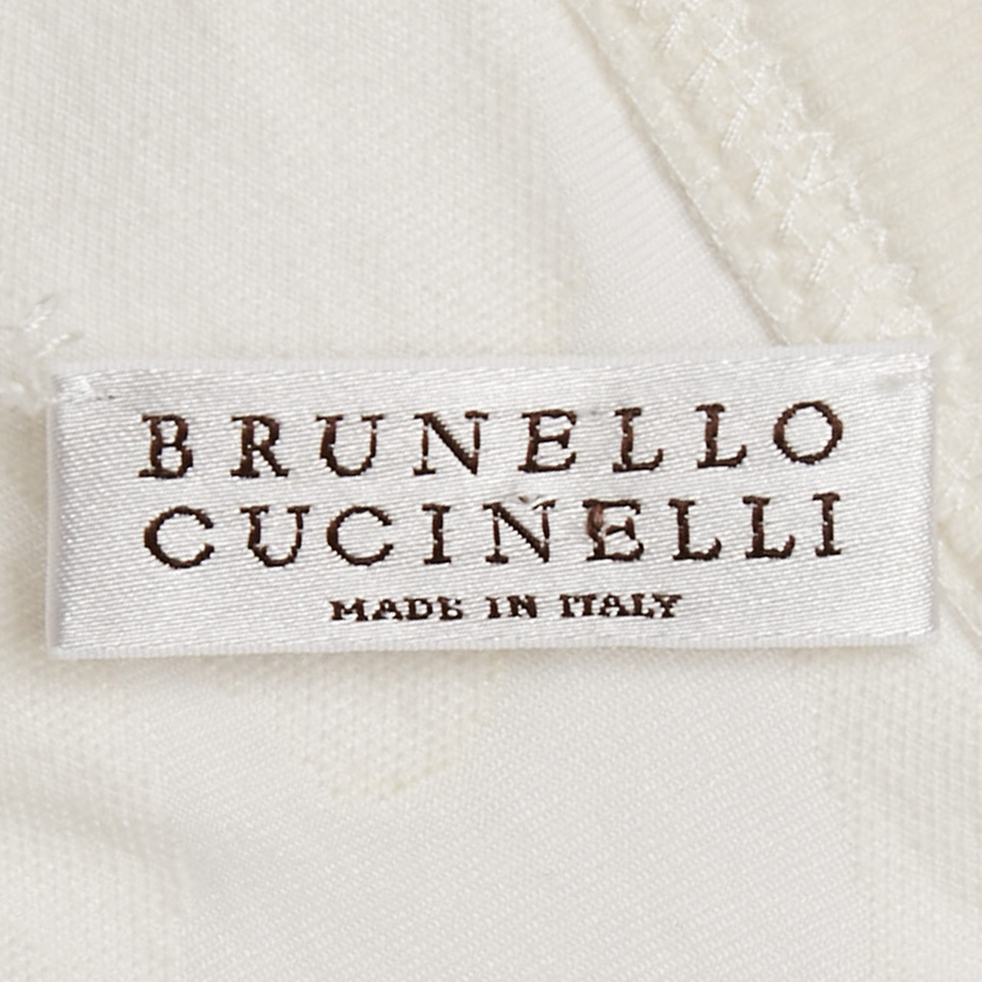 Brunello Cucinelli Off White Fil-coupe Jersey Monili Detail V-Neck Top L