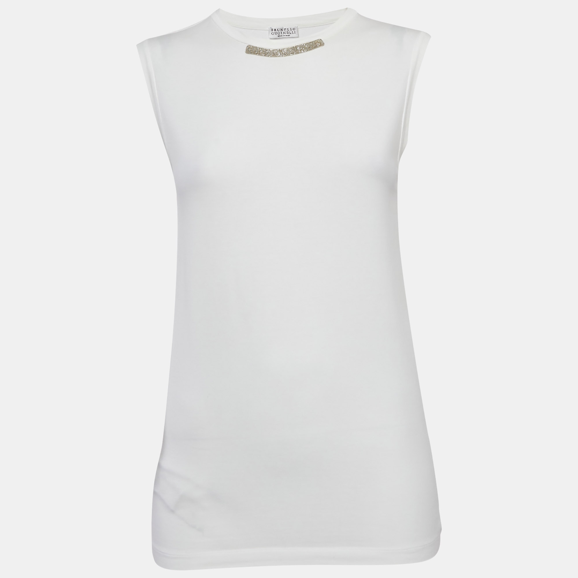 Brunello Cucinelli White Monili Detail Jersey Sleeveless T-Shirt M
Brunello Cucinelli White Monili Detail Jersey Sleeveless T-Shirt M