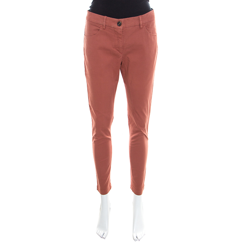 Image of Brunello Cucinelli Brick Red Cotton Slim Fit Pants S