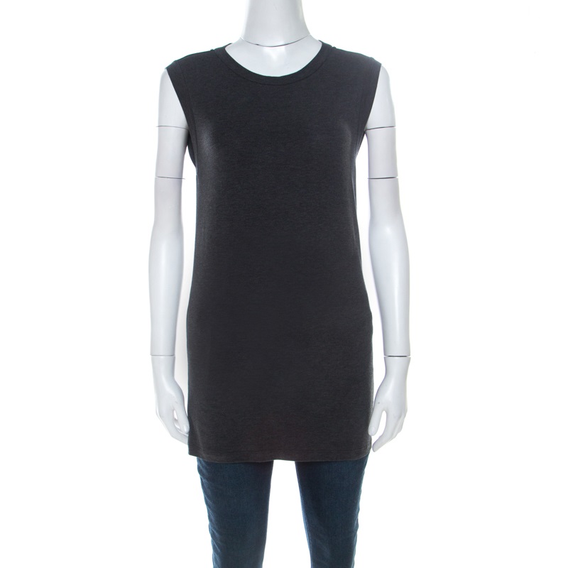 Image of Brunello Cucinelli Charcoal Grey Cotton Sleeveless Tank Top L