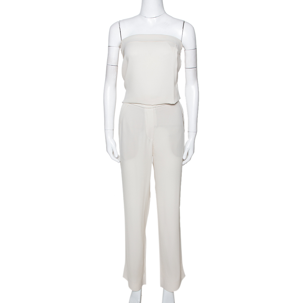Image of Brunello Cucinelli Cream Silk Crepe Strapless Jumpsuit S