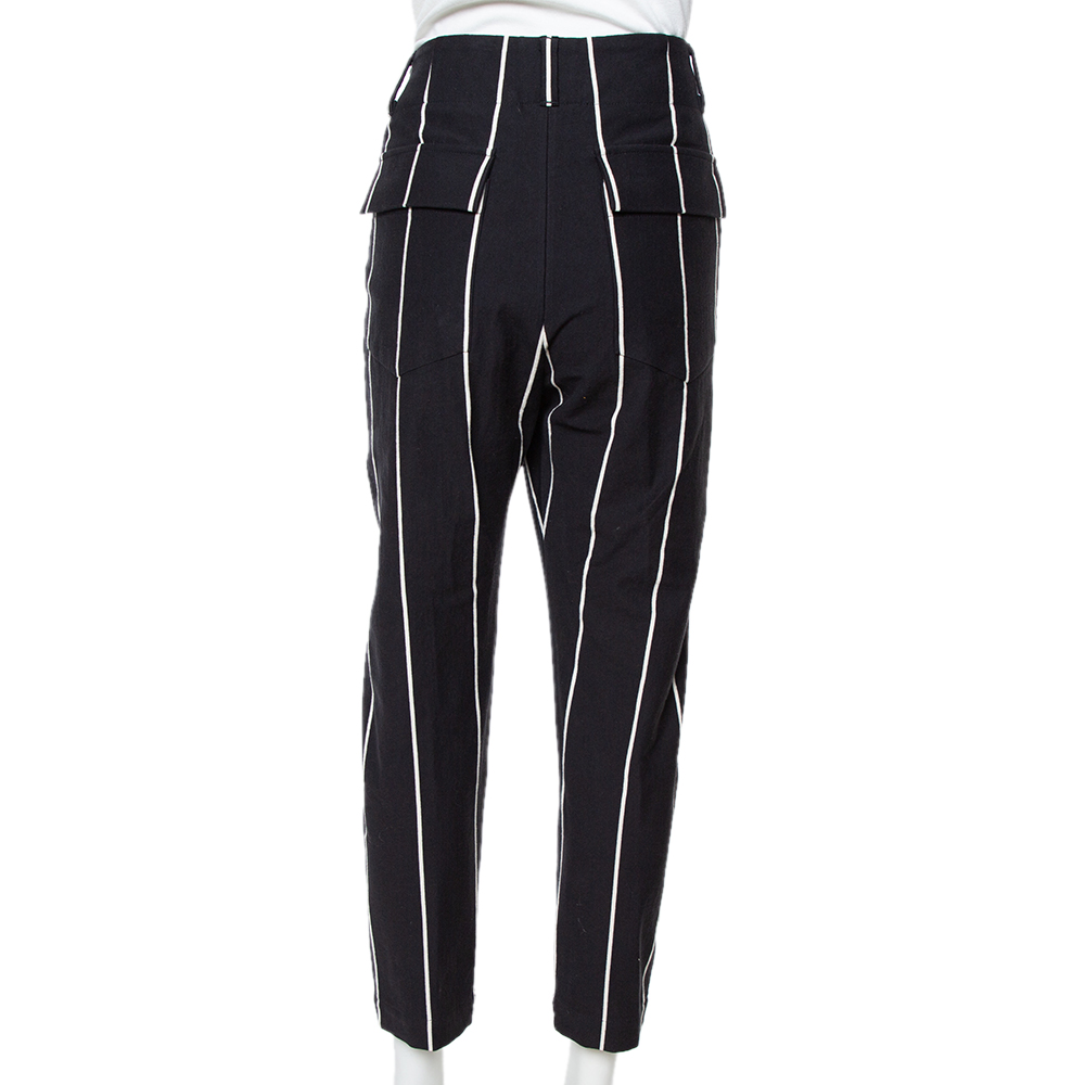 Brunello Cucinelli Black Striped Cotton Tapered Pants M