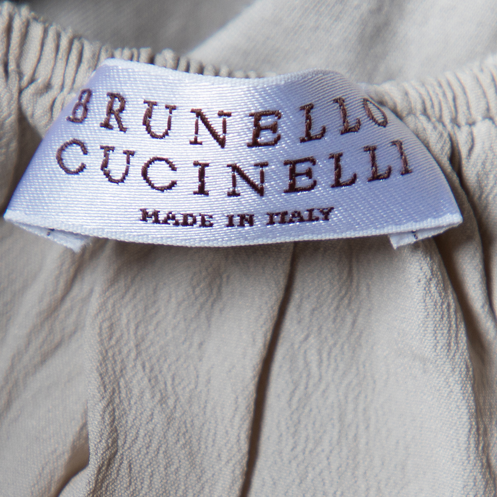 Brunello Cucinelli Beige Cotton Knit Applique Detail Sleeveless Tunic M
