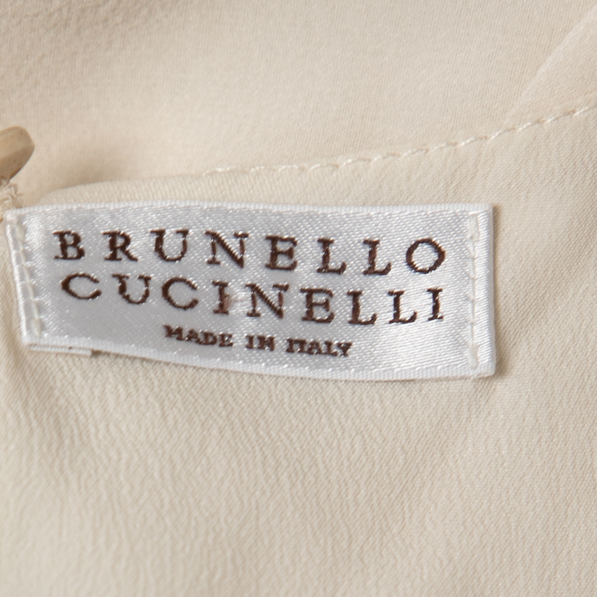 Brunello Cucinelli Ecru Jersey & Silk Paneled Monili Trim Tank Top S