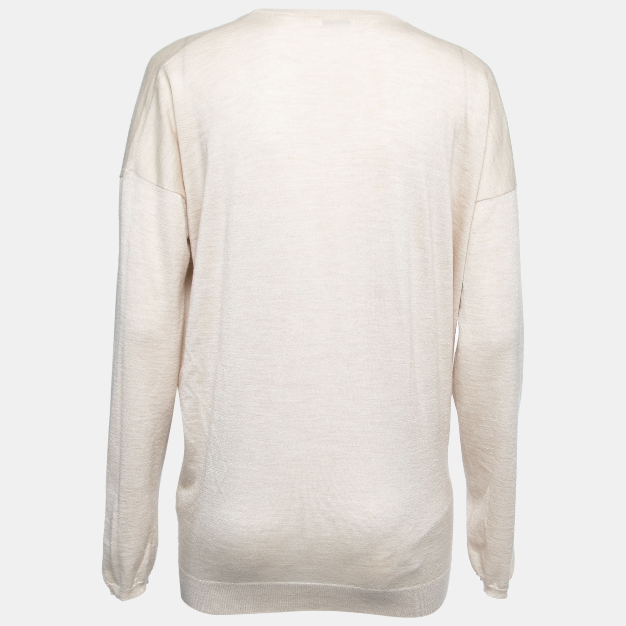 

Brunello Cucinelli Beige Cashmere & Silk Deep V-Neck Layering Sweater