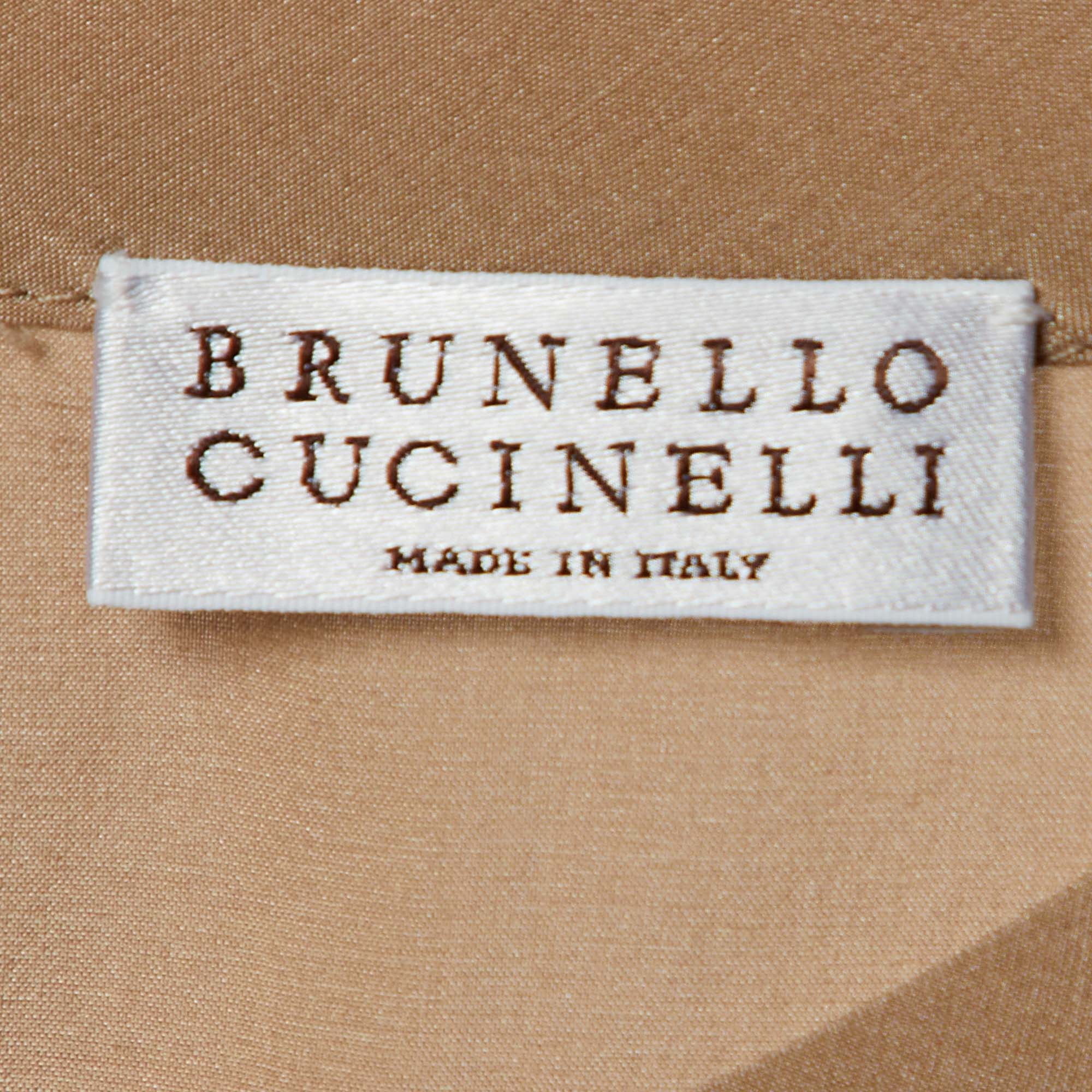 Brunello Cucinelli Beige Silk High Neck Sleeveless Top L