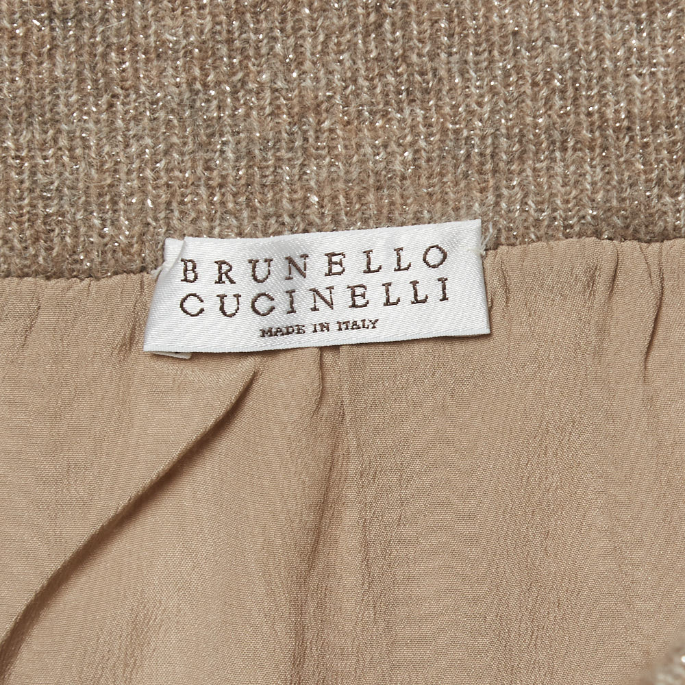 Brunello Cucinelli Light Brown Cable Knit Midi Skirt S
