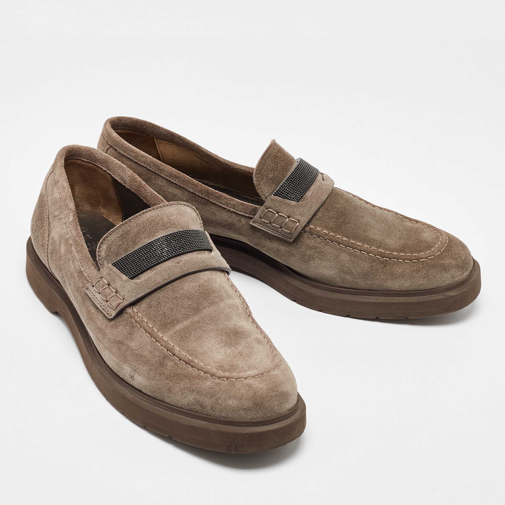 Brunello Cucinelli Brown Suede Monoli Loafers Size 40