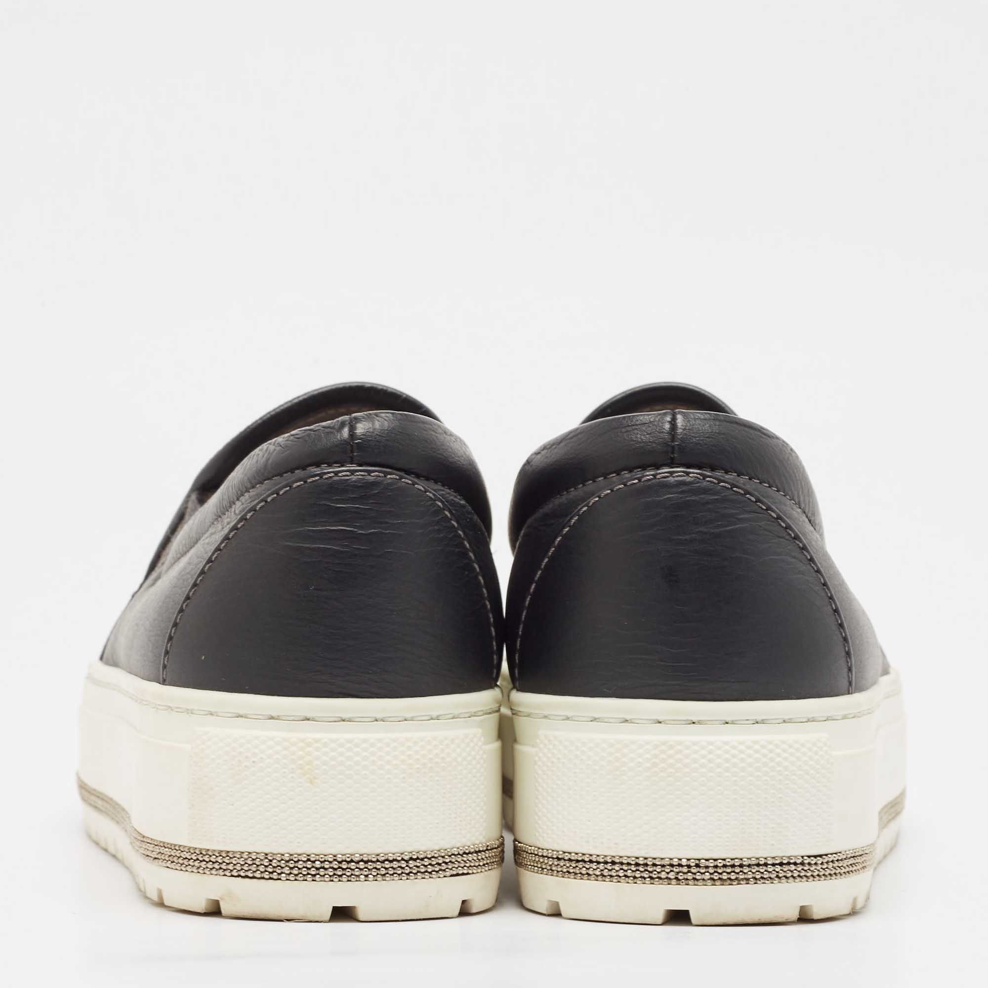 Brunello Cucinelli Black Leather Slip On Sneakers Size 37