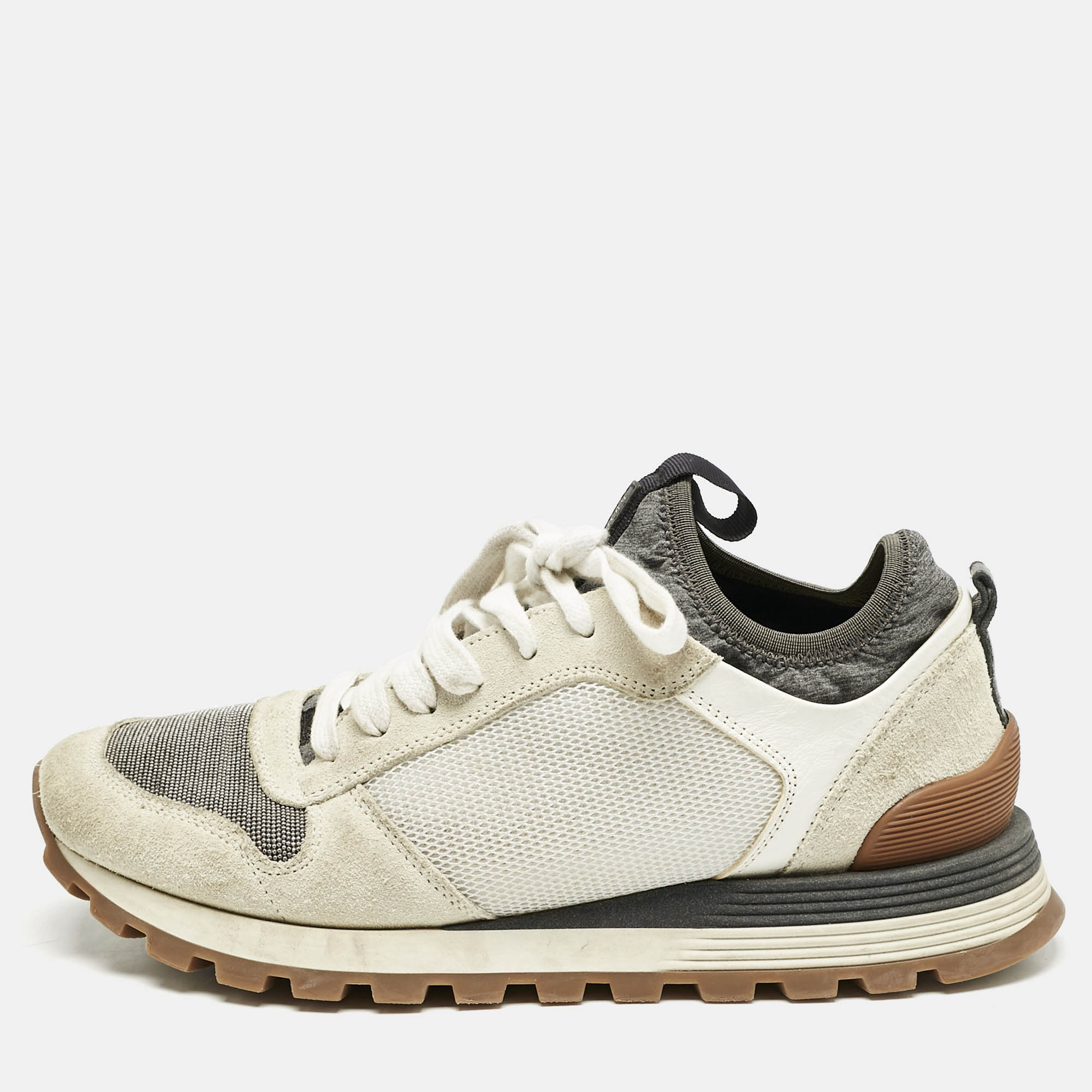 Brunello Cucinelli Grey/White Suede and Mesh Low Top Sneakers Size
Brunello Cucinelli Grey/White Suede and Mesh Low Top Sneakers Size