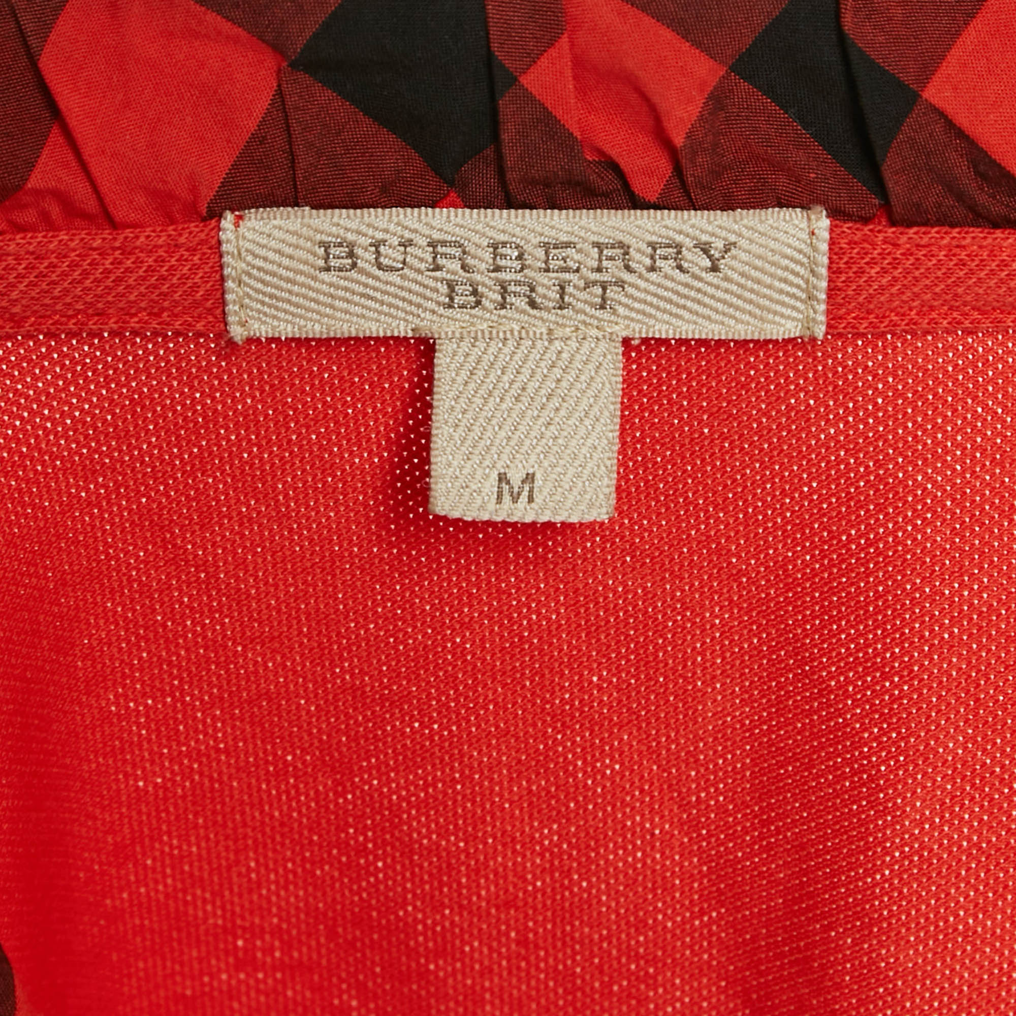 Burberry Brit Orange Cotton Knit Contrast Collar Top M