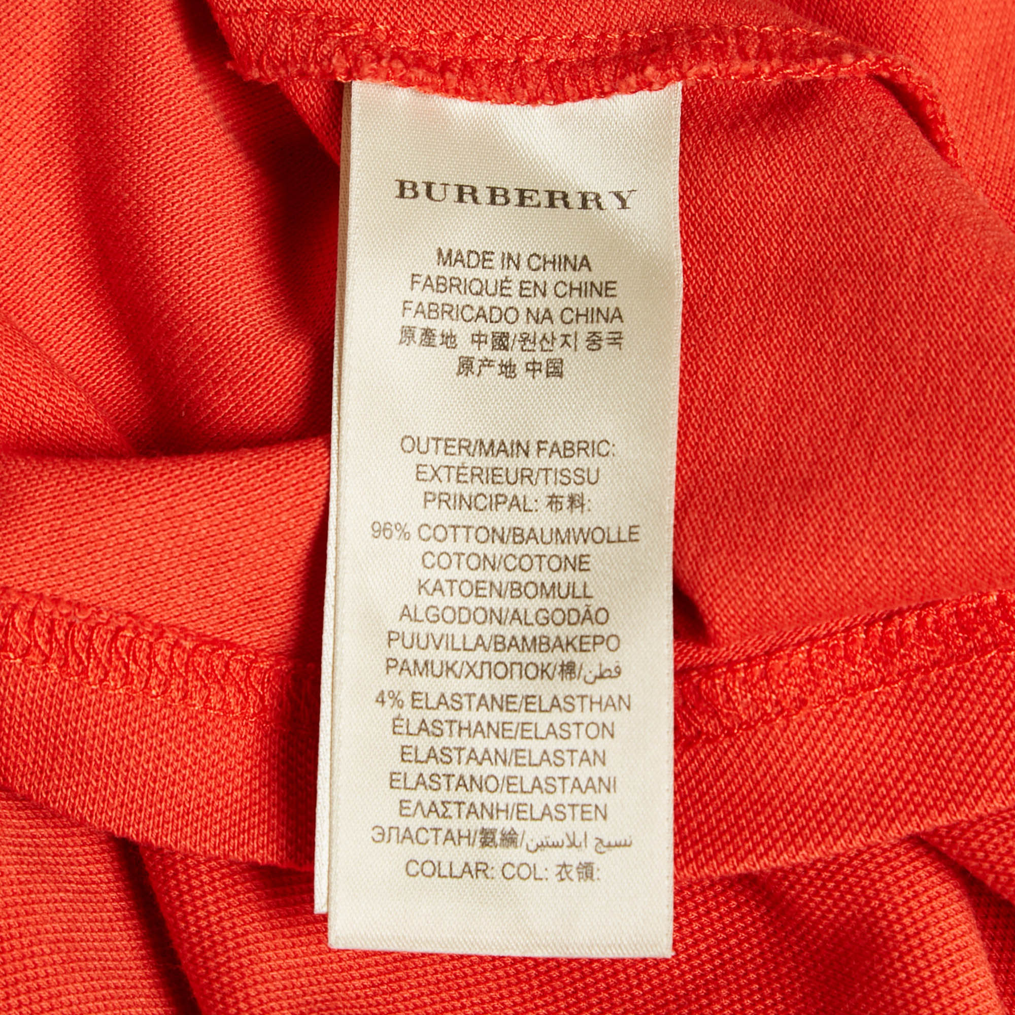 Burberry Brit Orange Cotton Knit Contrast Collar Top M