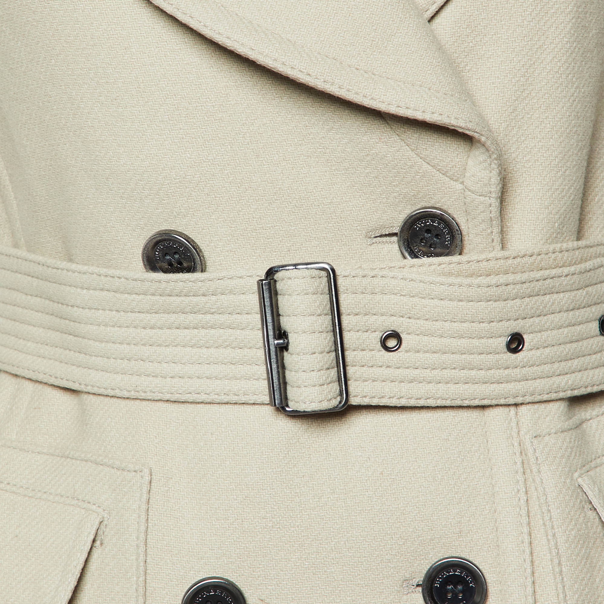 Burberry Brit Beige Wool Double Breasted Coat L