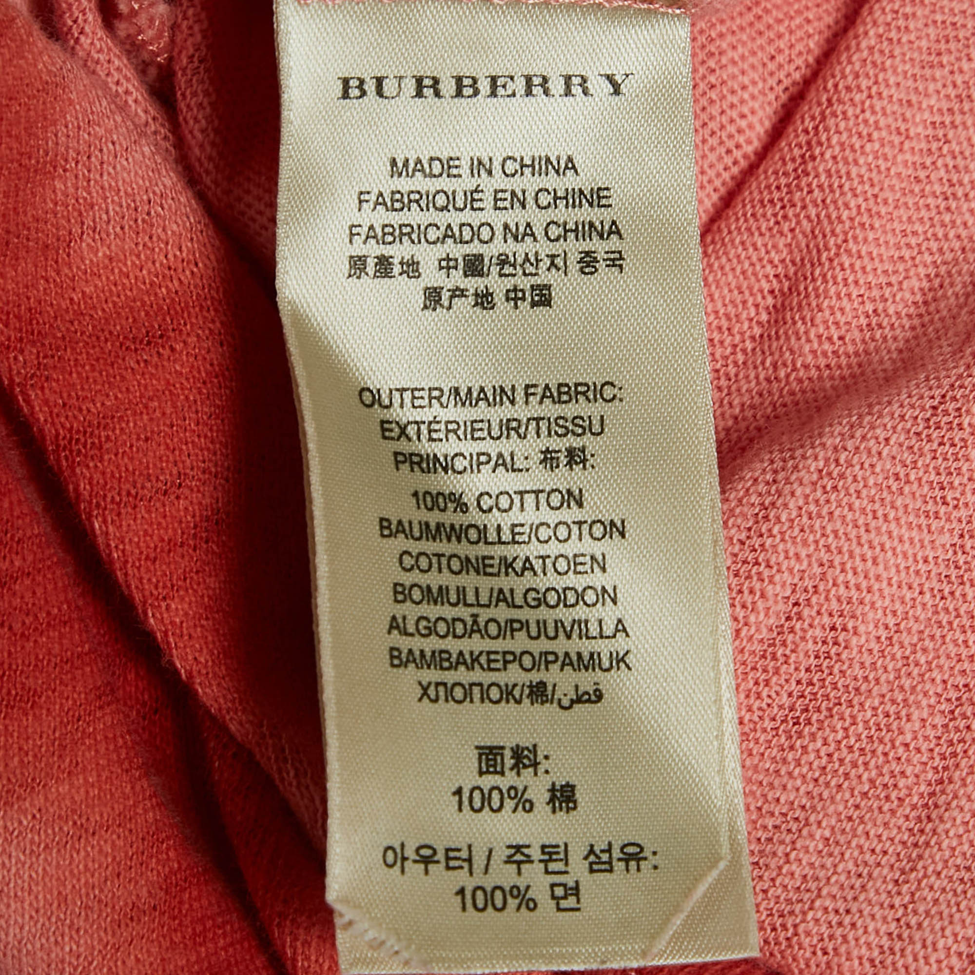 Burberry Brit Coral Pink Check Sprayed Cotton Scoop Neck T-Shirt XS