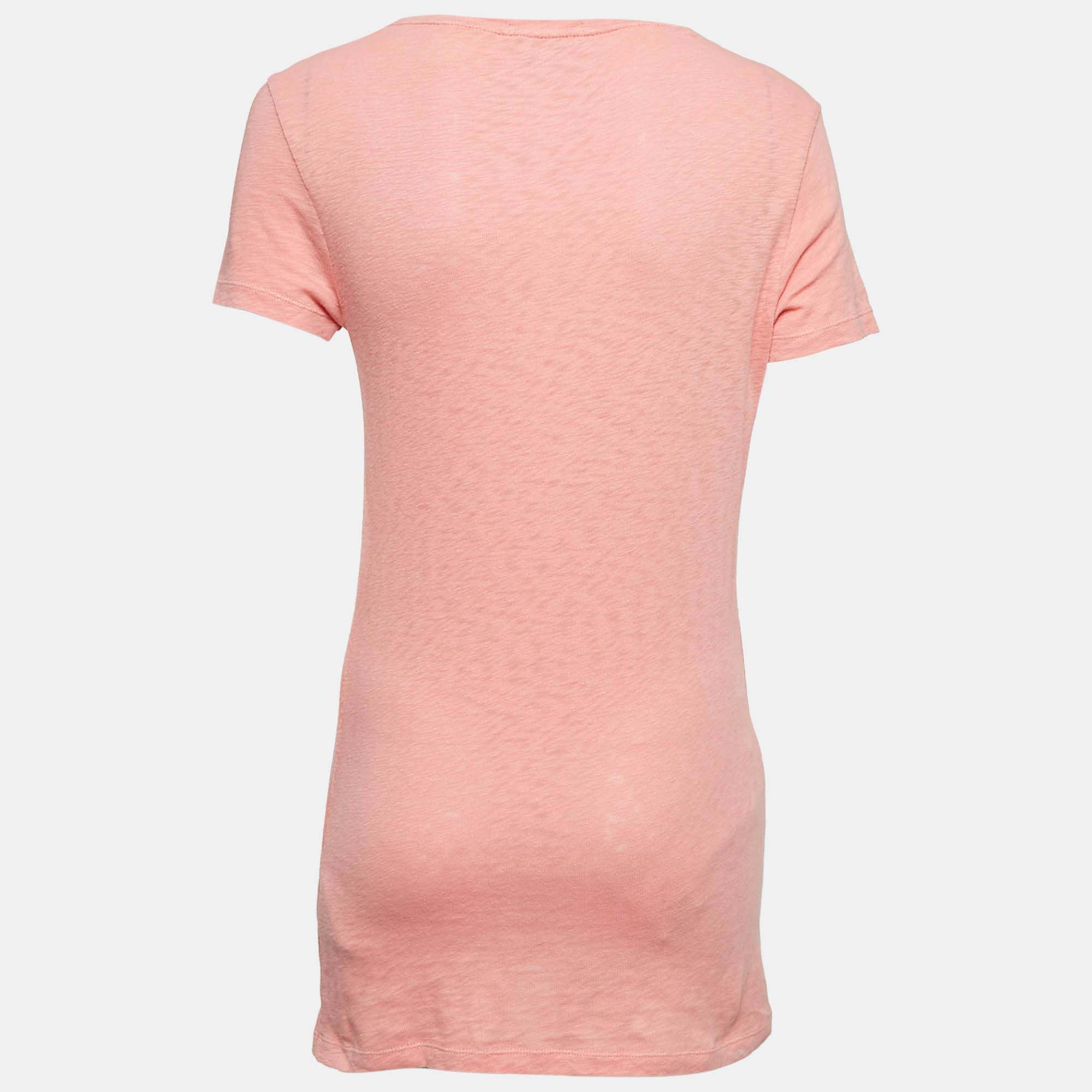 Burberry Brit Coral Pink Check Sprayed Cotton Scoop Neck T-Shirt XS