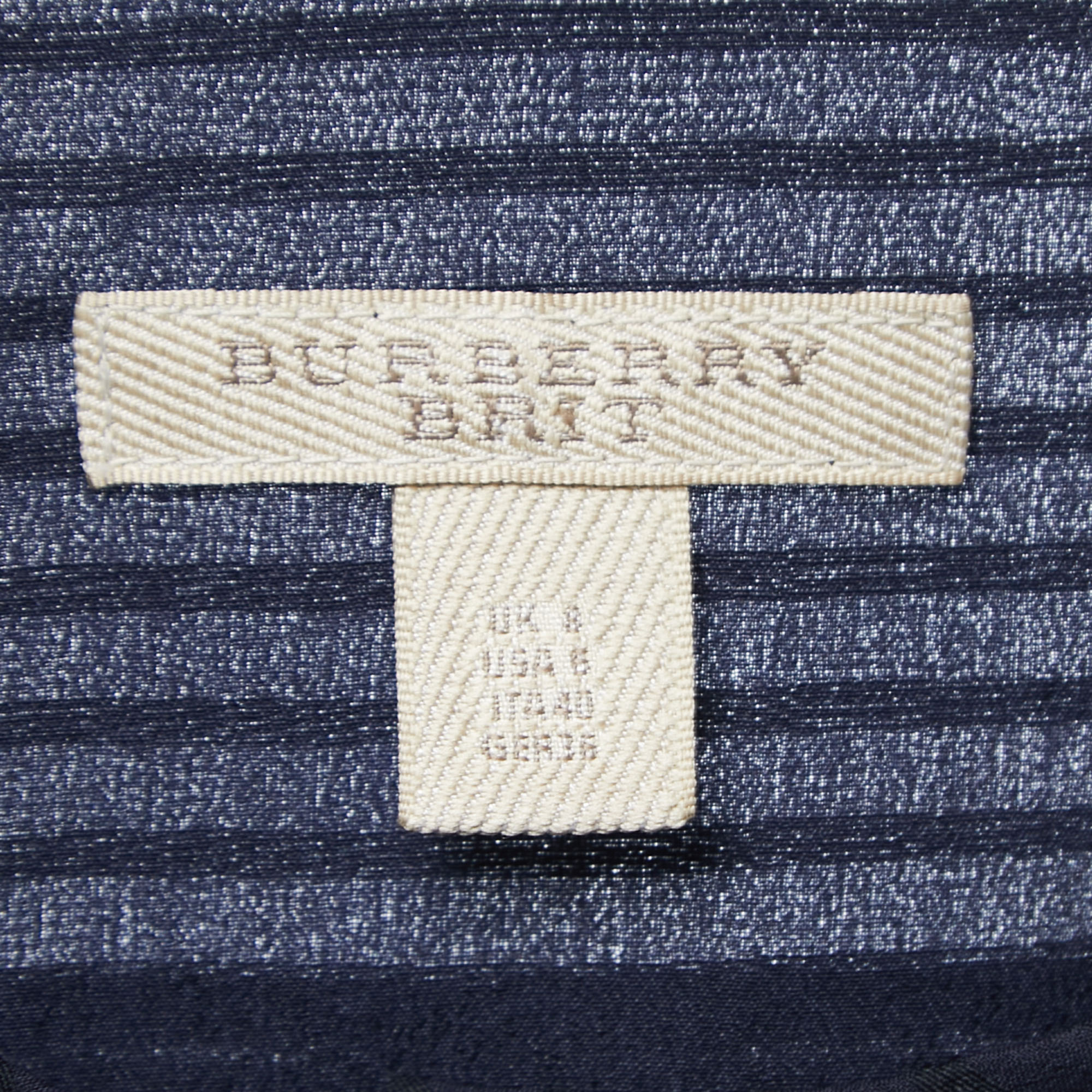 Burberry Brit Navy Blue Striped Wool & Silk Pleated Midi Dress S