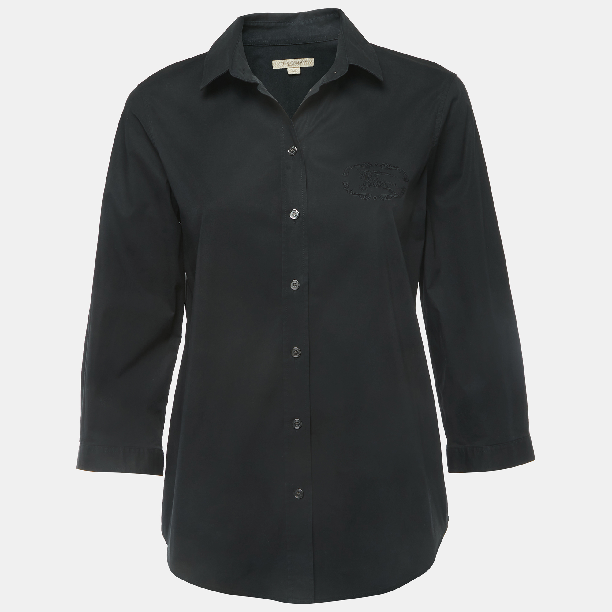 Burberry Brit Black Logo Embroidered Cotton Button Front Full Sleeve Shirt M