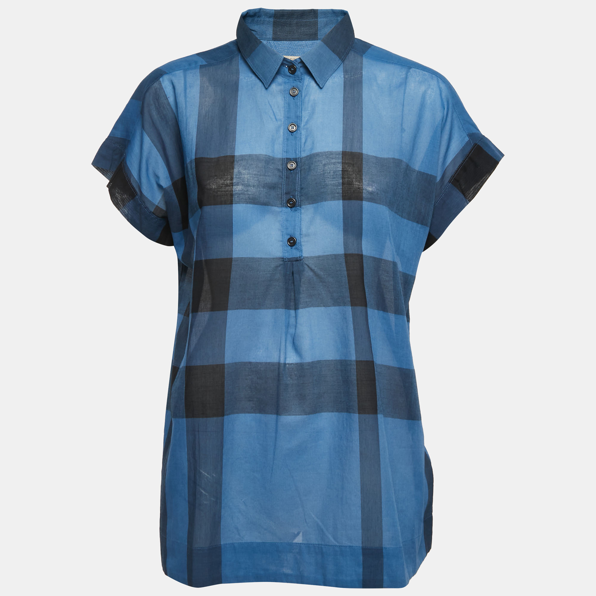 Burberry Brit Blue Plaid Cotton Shirt Blouse L