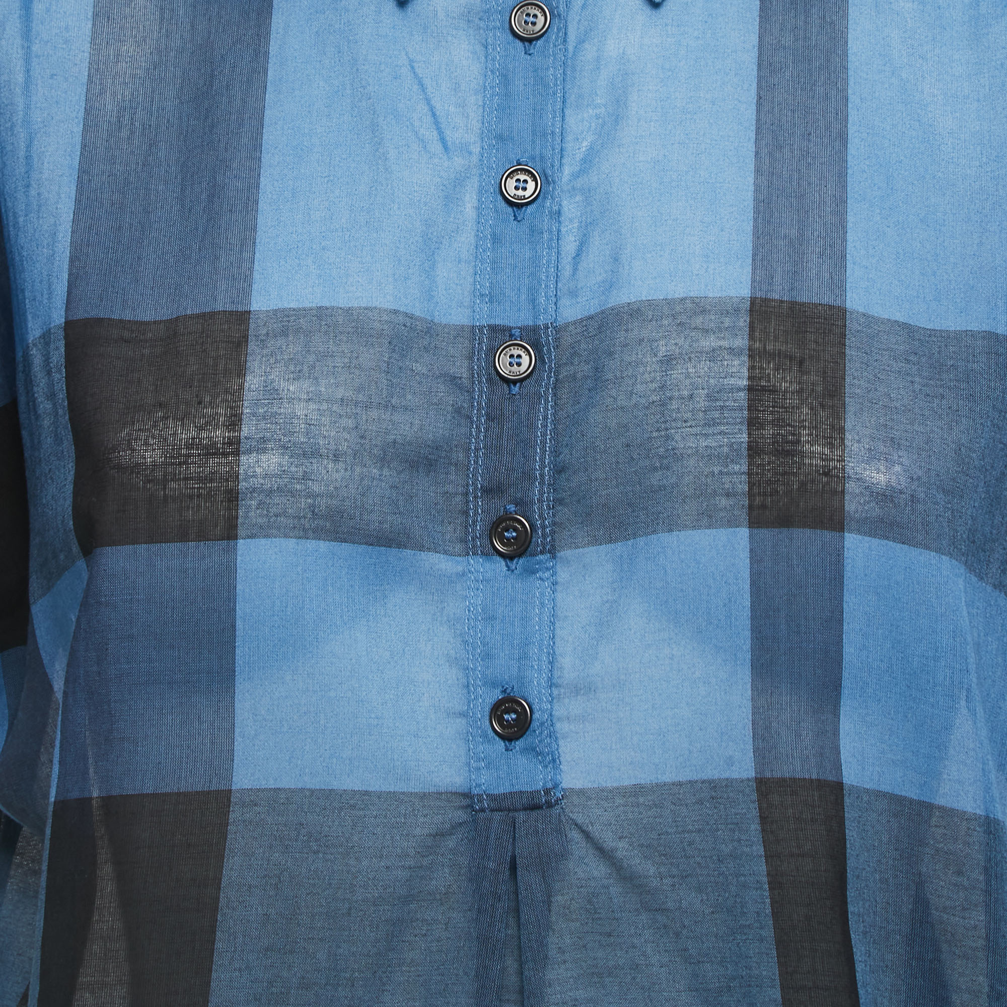 Burberry Brit Blue Plaid Cotton Shirt Blouse L