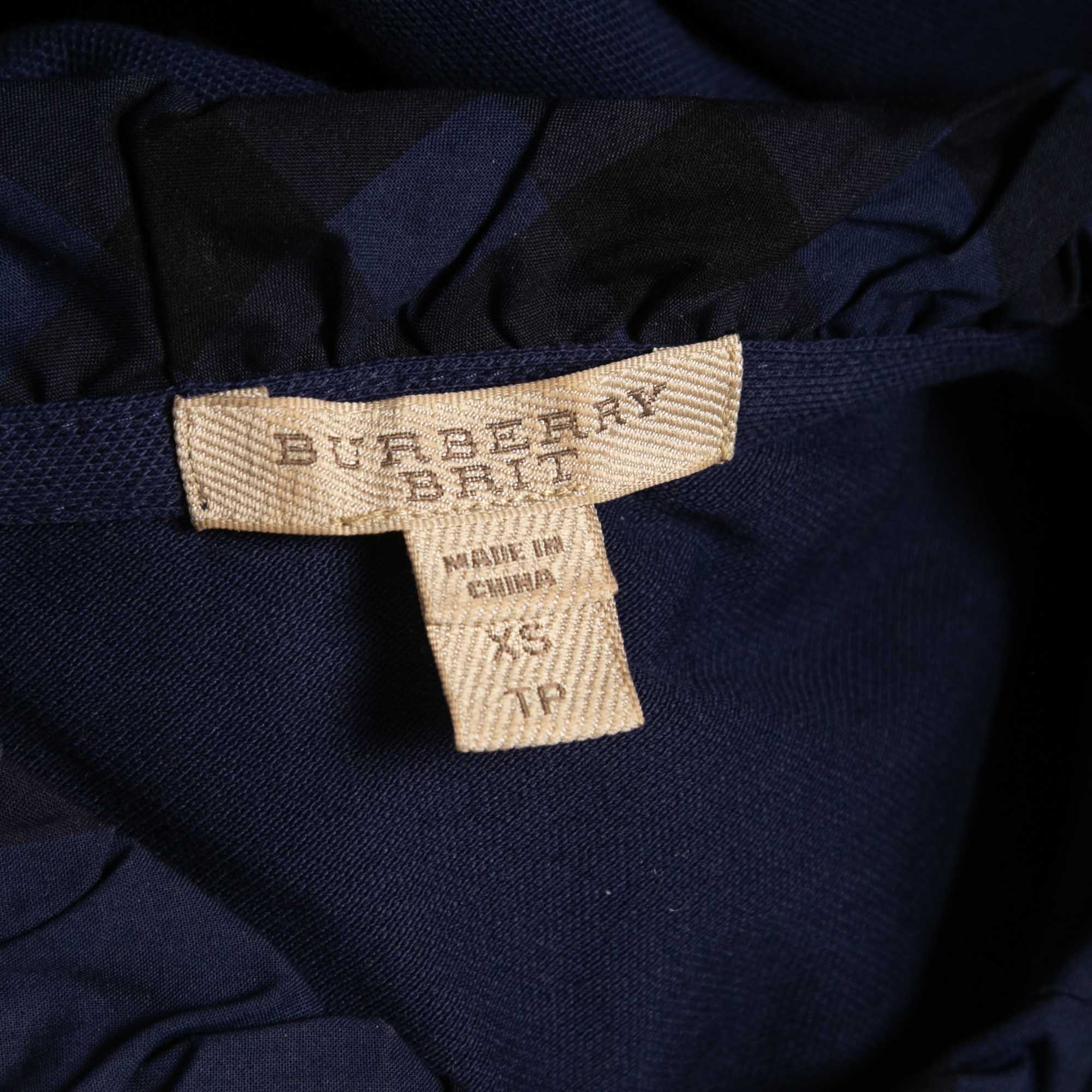 Burberry Brit Navy Blue Cotton Ruffled Collar Full Sleeve Polo T-Shirt XS