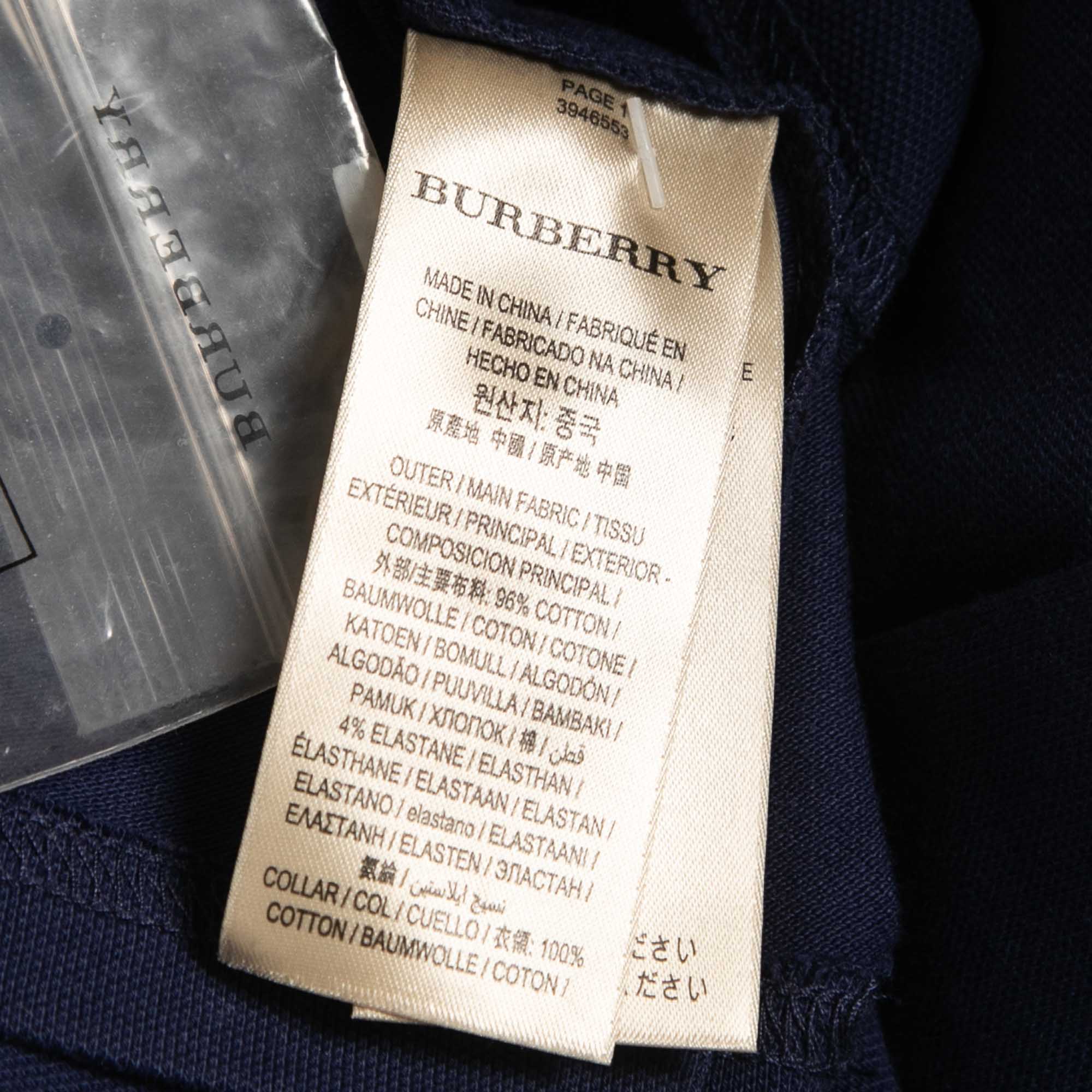 Burberry Brit Navy Blue Cotton Ruffled Collar Full Sleeve Polo T-Shirt XS