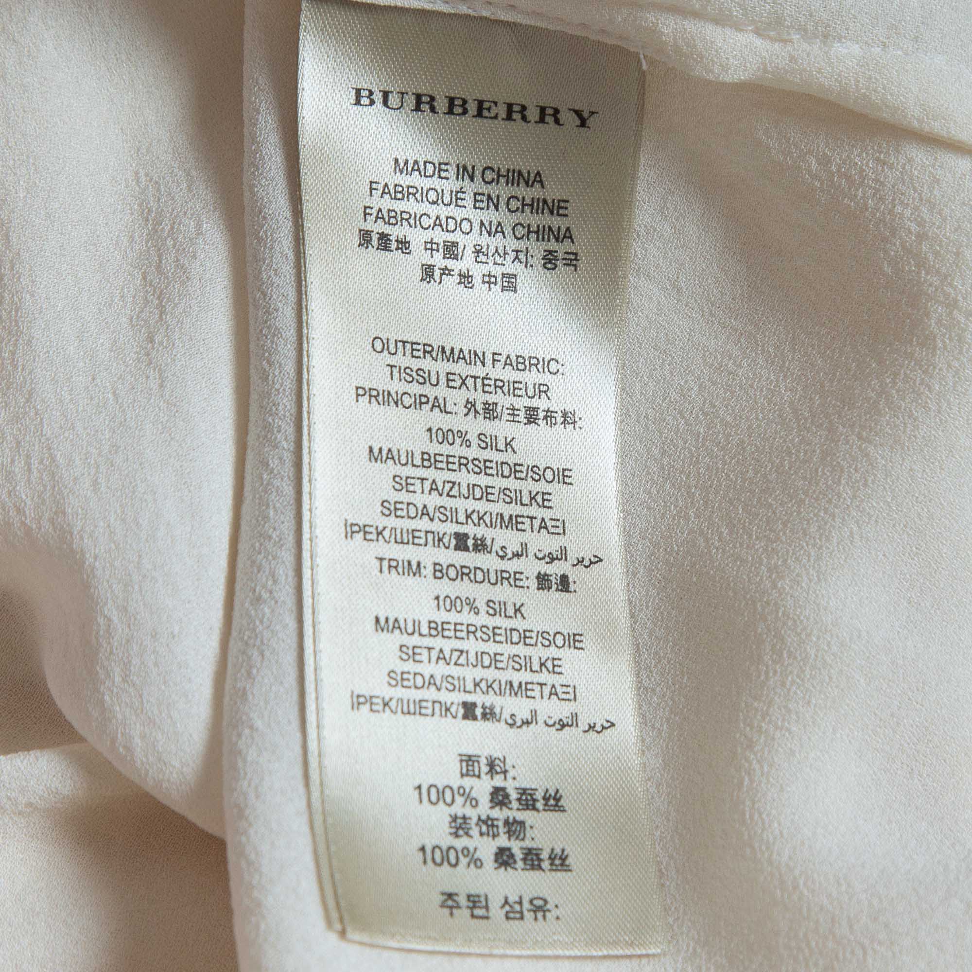 Burberry Brit Cream Pleated Silk Tie Neck Shirt M