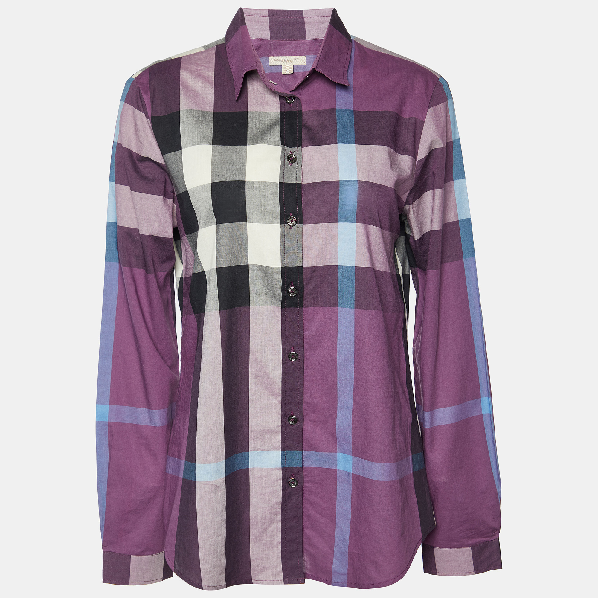 Burberry Brit Purple Checked Cotton Long Sleeve Shirt S