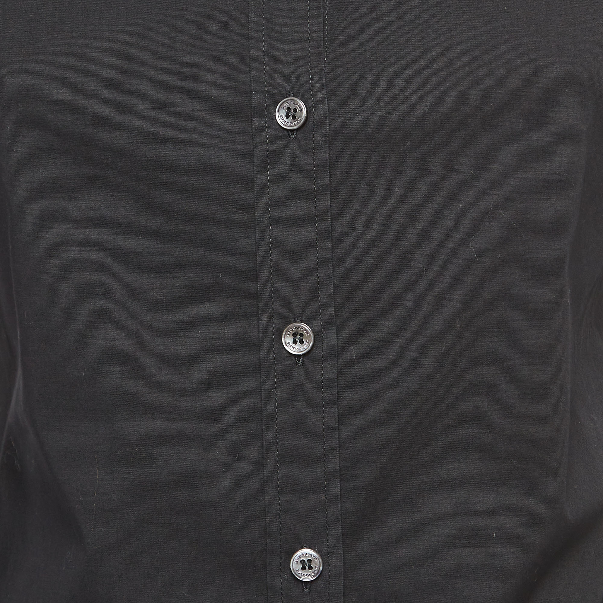 Burberry Brit Black Cotton Nova Check Detail Button Front Shirt XS