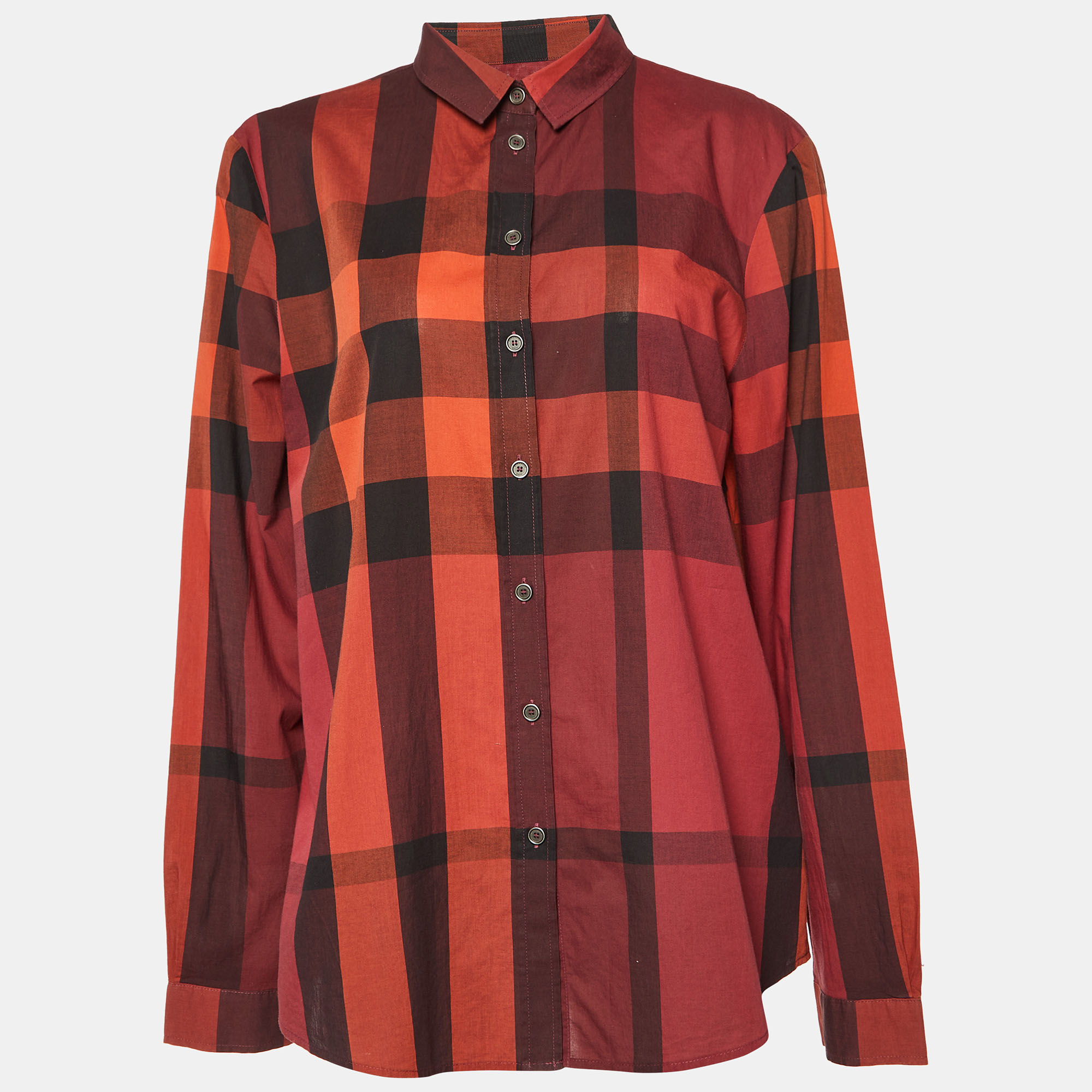 Burberry brit red giant check cotton long sleeve shirt l